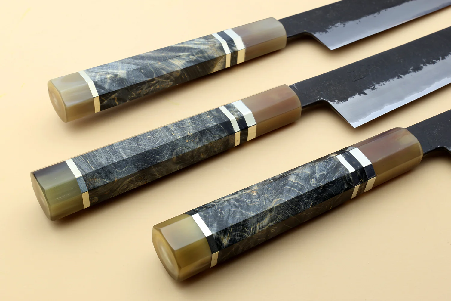 Hayate Hinoura Kurouchi Black-Forged Blue Steel Stainless Clad Sujihiki Slicer Knife - Image 7