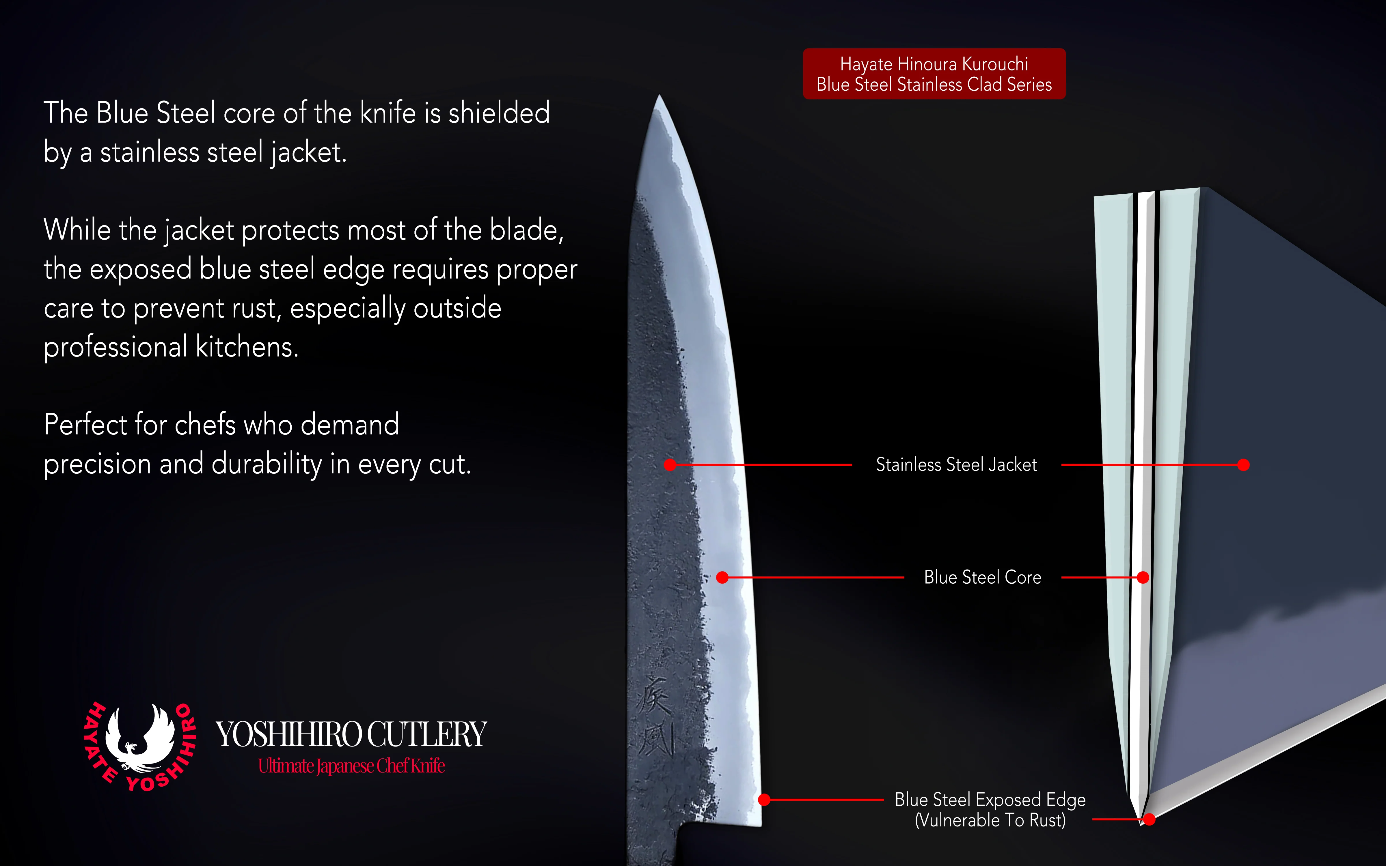 Hayate Hinoura Kurouchi Black-Forged Blue Steel Stainless Clad Santoku Multipurpose Knife - Image 9