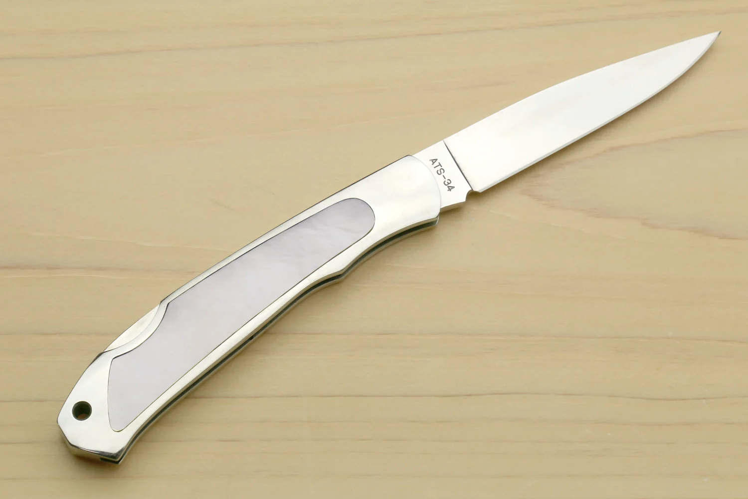 Moki ATS-34 Stainless Steel Mirror Polished Lockback Folding Pocket Knife with Abalone Inlay (TYPE F) - Image 2