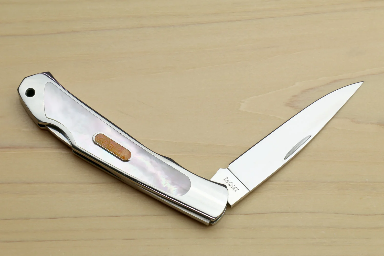 Moki ATS-34 Stainless Steel Mirror Polished Lockback Folding Pocket Knife with Abalone Inlay (TYPE F) - Image 3