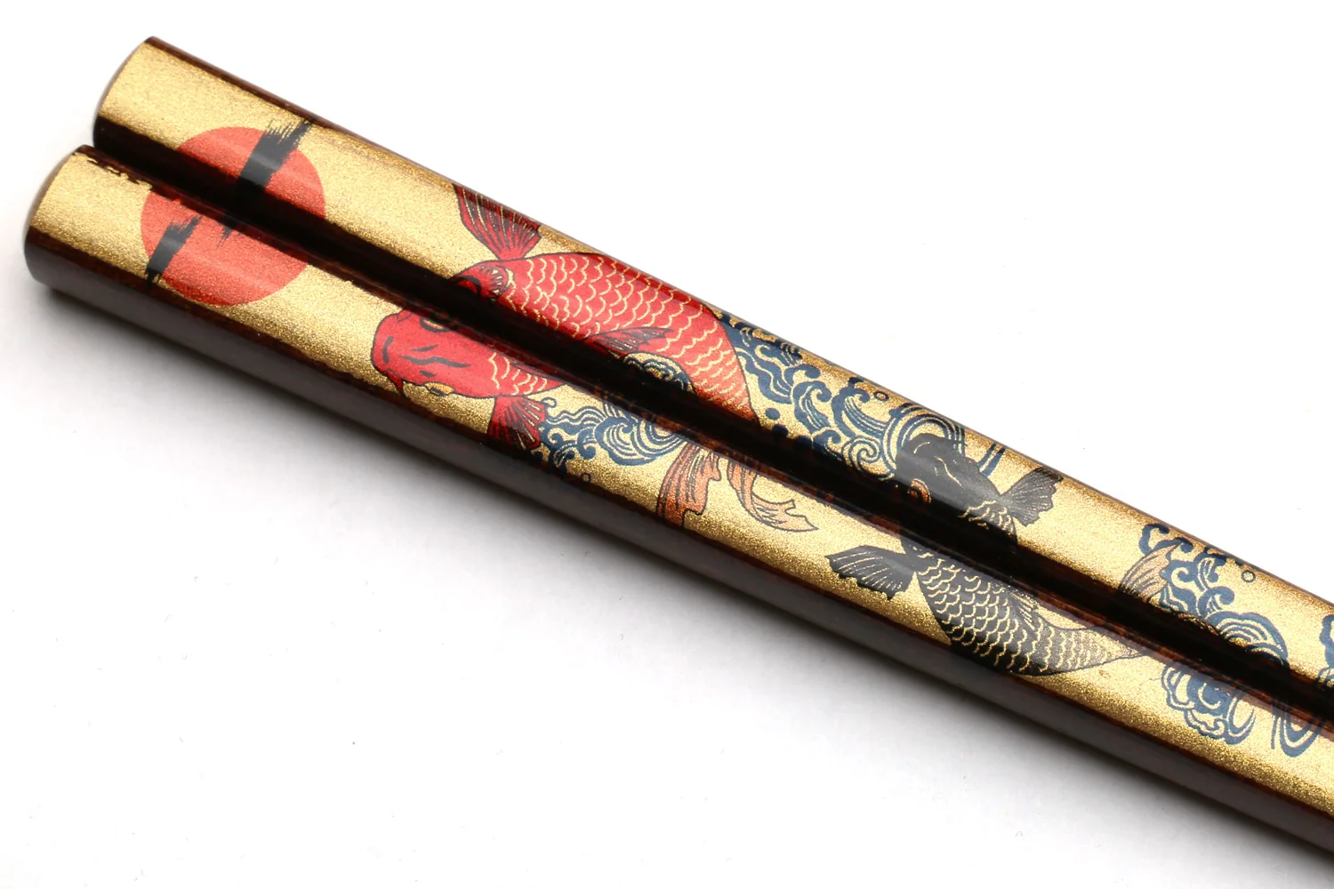 Premium Japanese Ebony Wood Chopsticks — Koi Fish Design 2 Lacquered Pair in Paulownia Box - Image 3