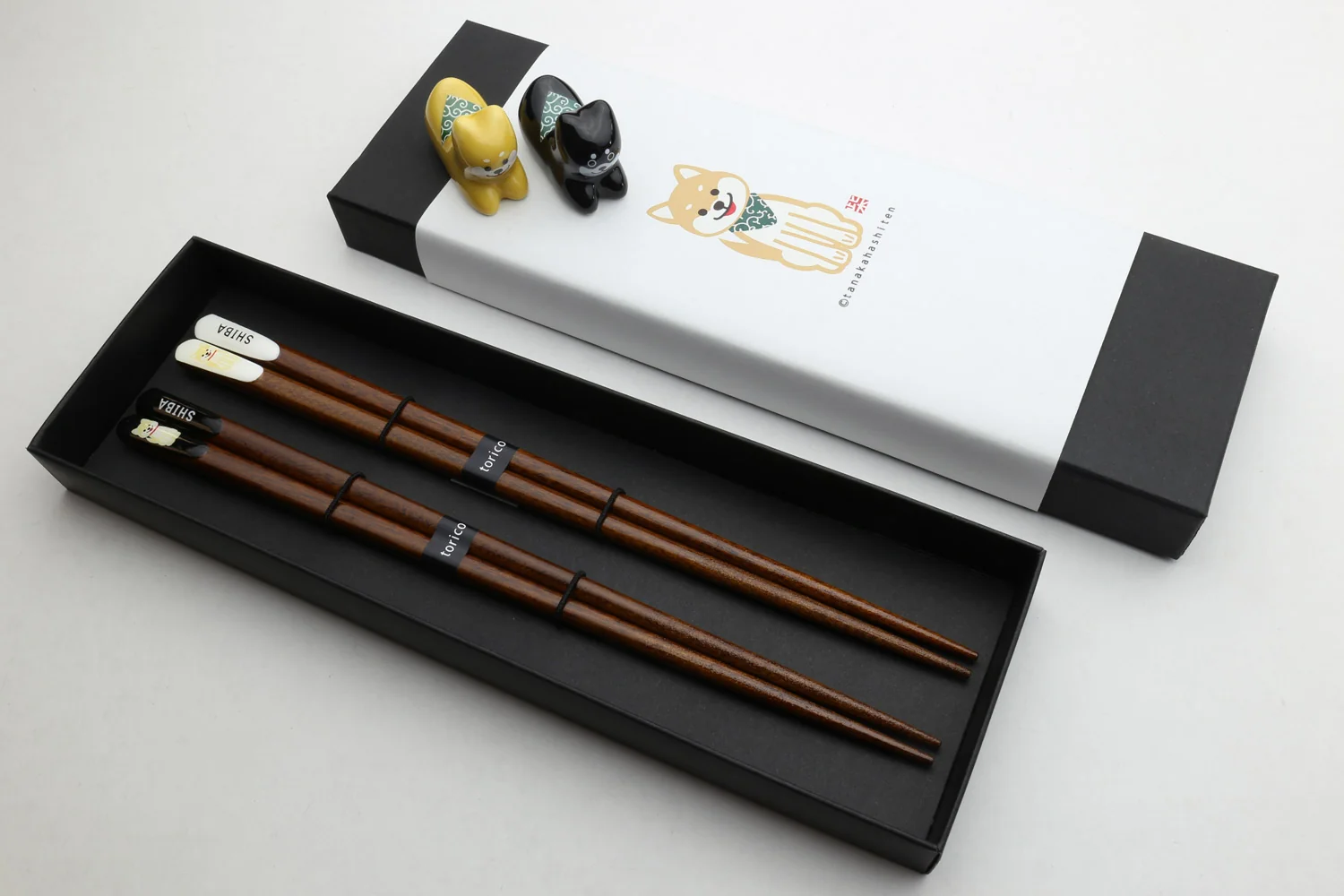 Premium Japanese Ebony Wood Chopsticks — Shiba Inu Design Lacquered Twin Pair