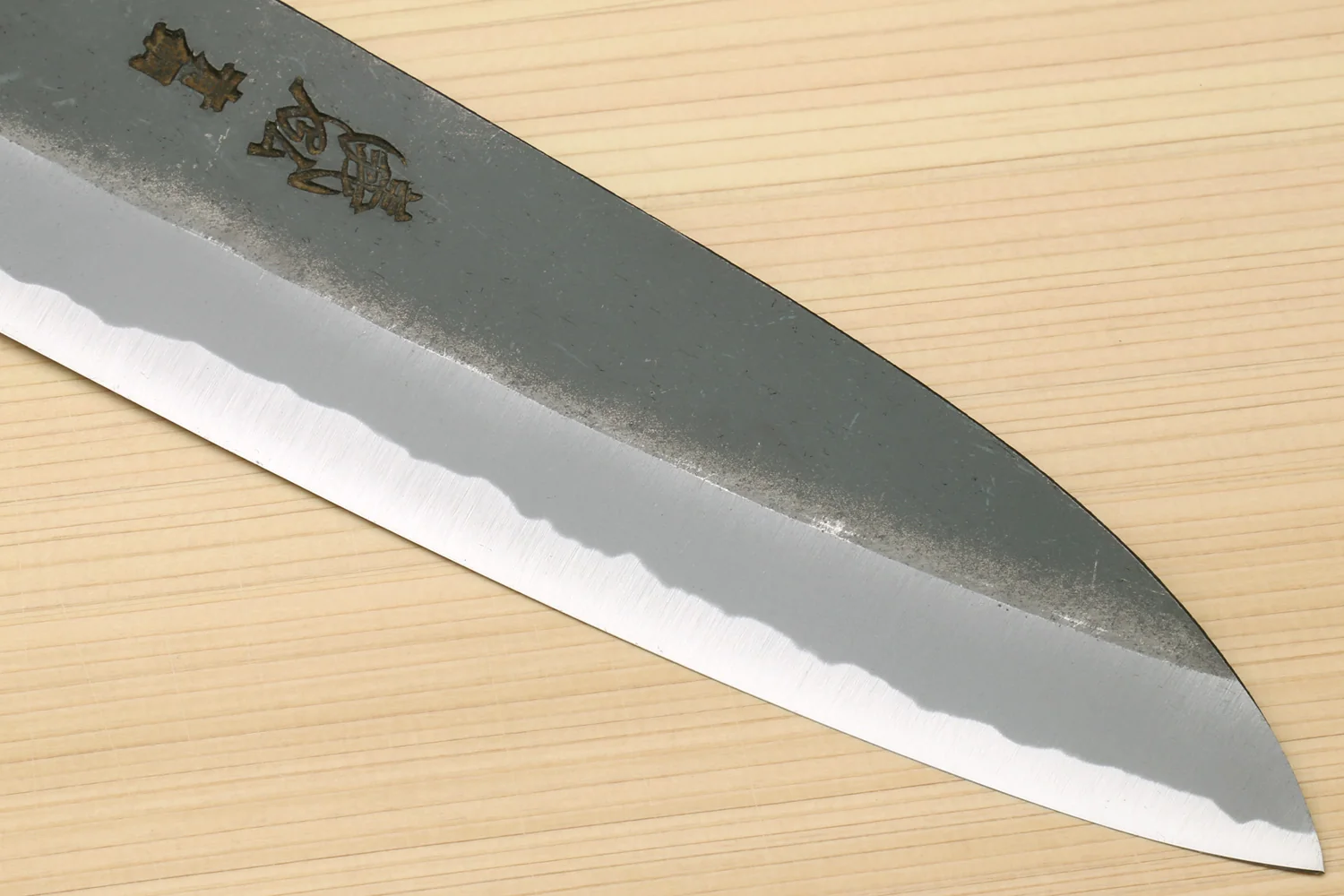 Yoshihiro Black Finish Blue Steel #2 Kurouchi Santoku Multipurpose Japanese Chef Knife (D-Shape Shitan Handle) - Image 6