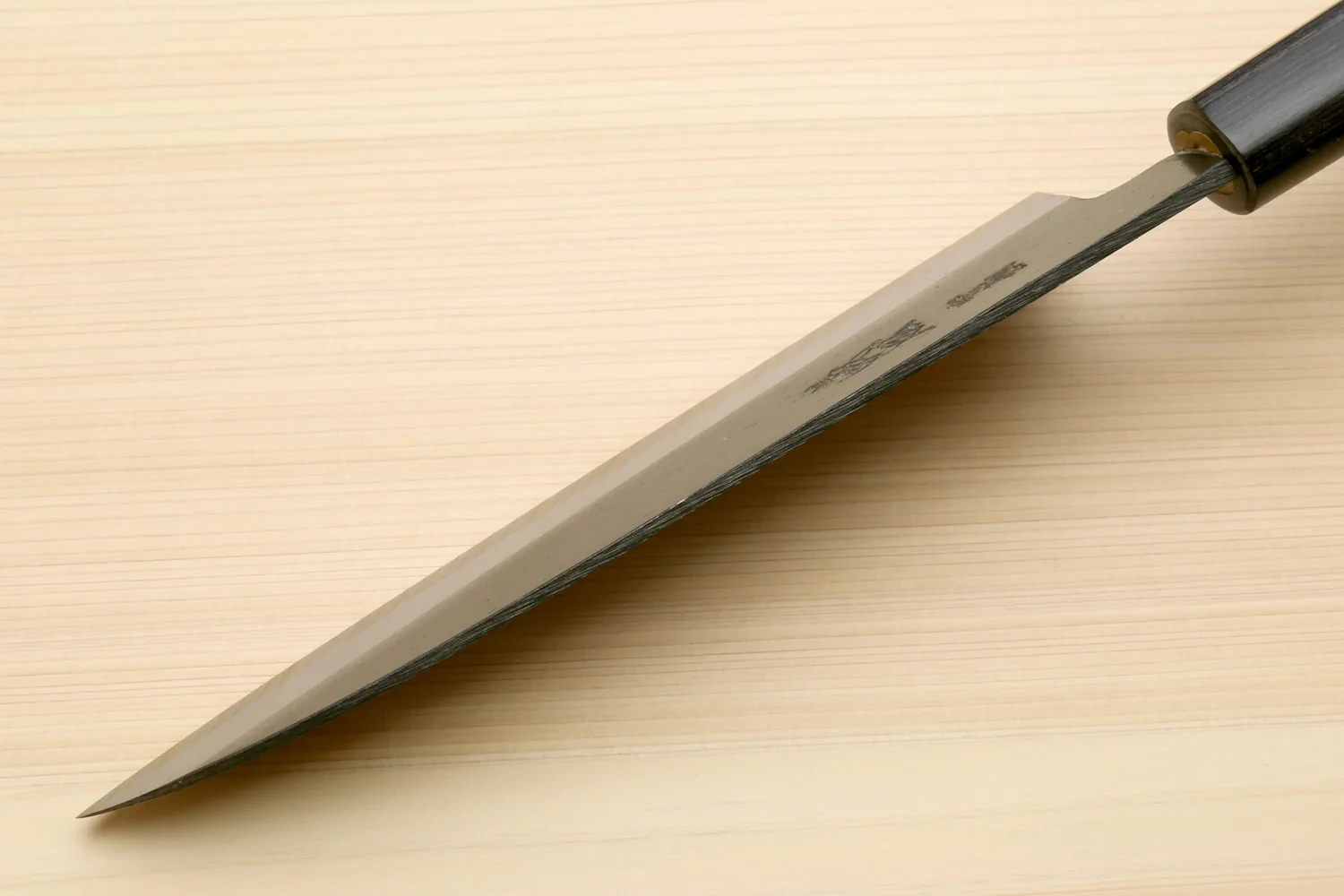 Yoshihiro Black Finish Blue Steel #2 Kurouchi Santoku Multipurpose Japanese Chef Knife (D-Shape Shitan Handle) - Image 7