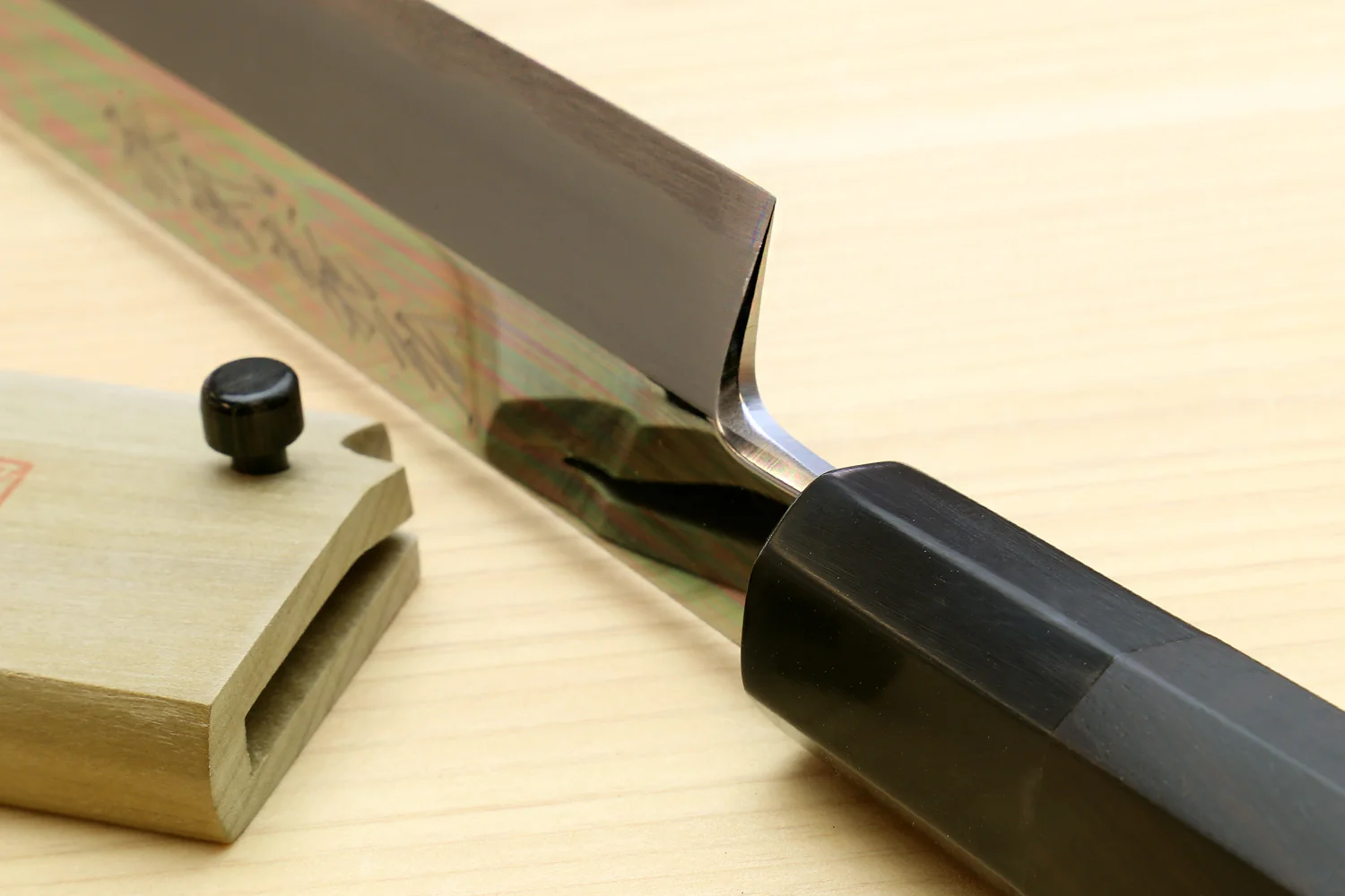 Yoshihiro Aonamiuchi Blue Steel #1 Mirror Polished Sakimaru Takobiki Sushi Sashimi Japanese Knife Ebony Handle - Image 3