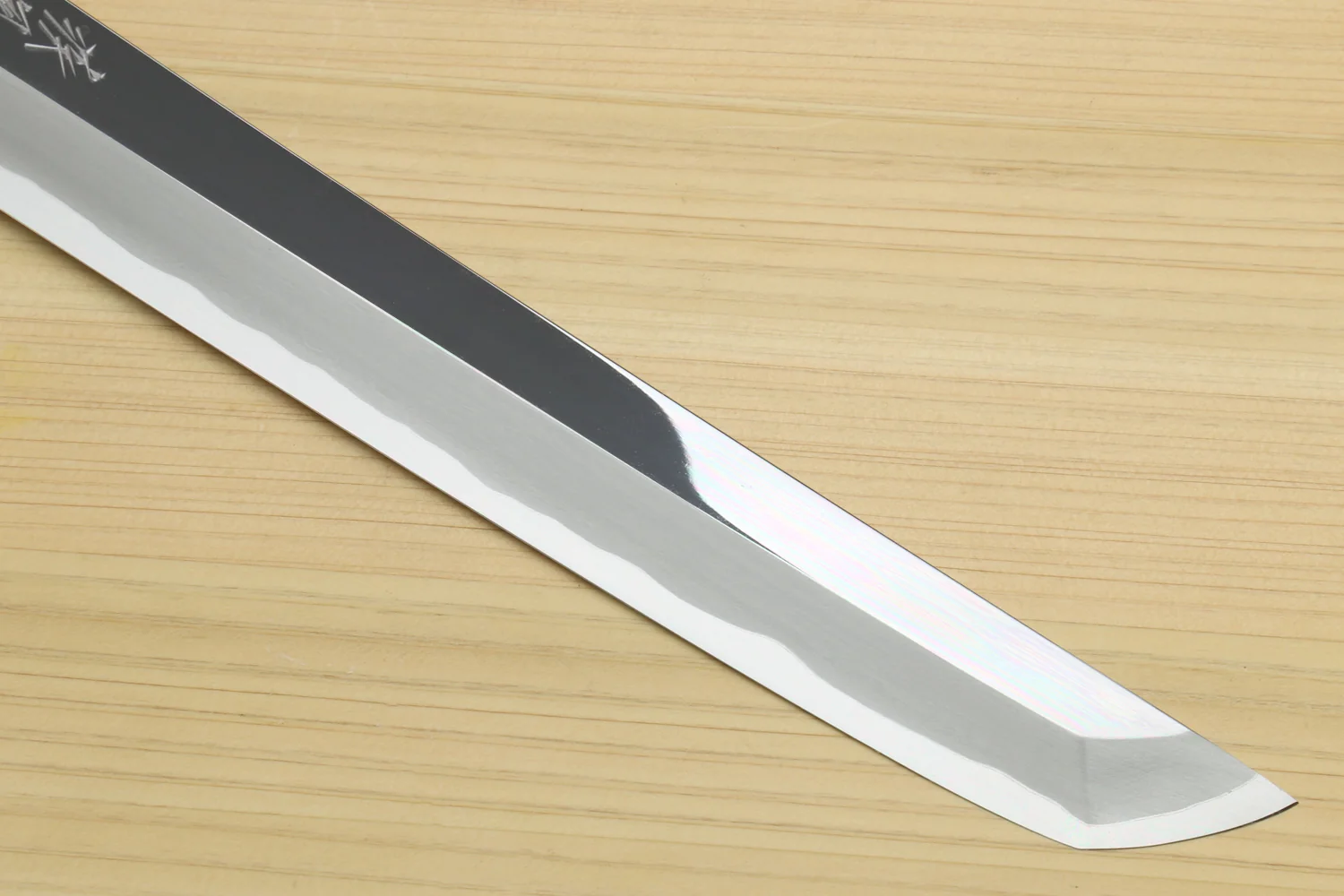 Yoshihiro Aonamiuchi Blue Steel #1 Mirror Polished Sakimaru Takobiki Sushi Sashimi Japanese Knife Ebony Handle - Image 6