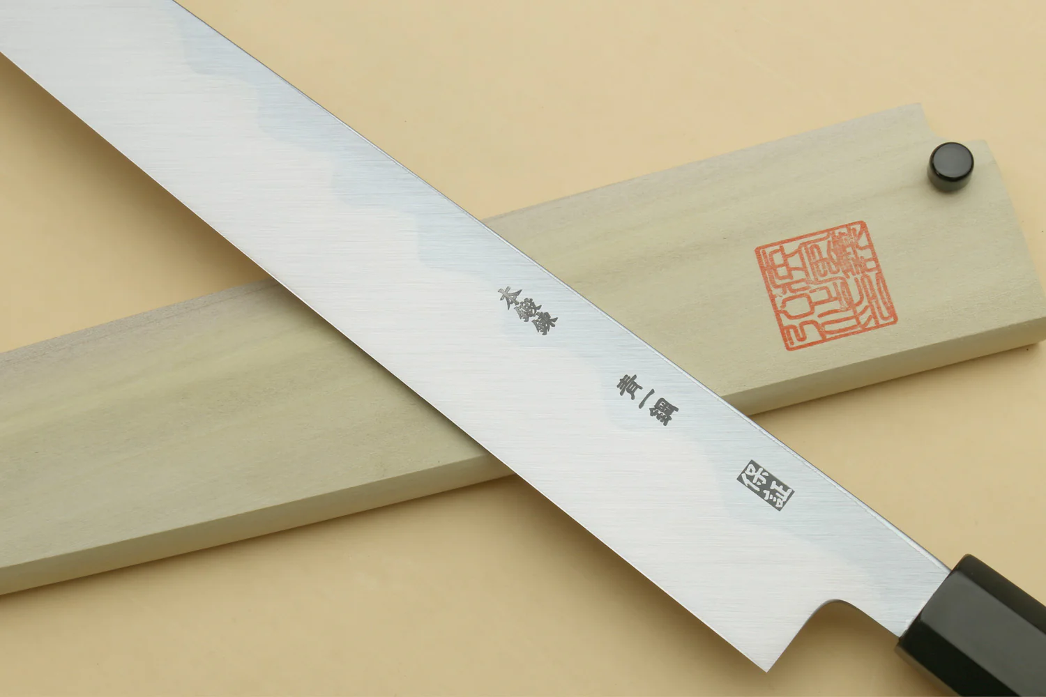 Yoshihiro Aonamiuchi Mirror-Polished Blue Steel #1 Yanagi Sushi Sashimi Japanese Knife Ebony Handle - Image 4