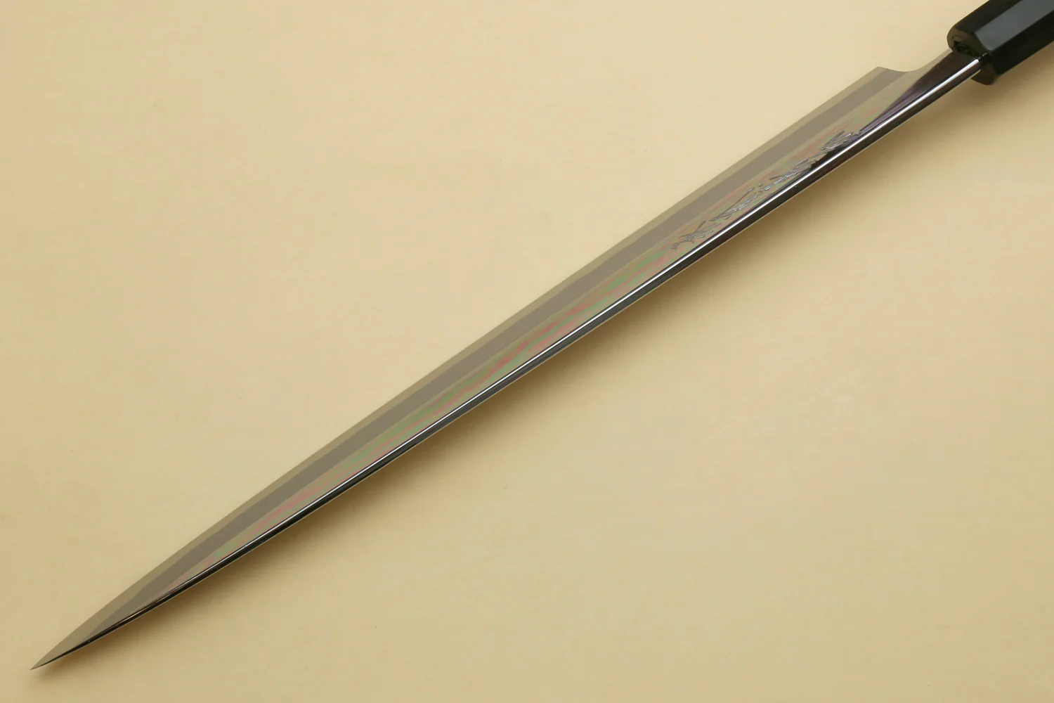 Yoshihiro Aonamiuchi Mirror-Polished Blue Steel #1 Yanagi Sushi Sashimi Japanese Knife Ebony Handle - Image 7