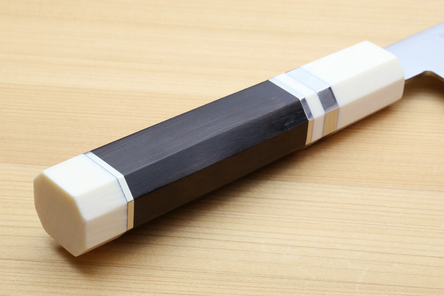 Yoshihiro AUS10 Ice Hardened Stainless Steel Kiritsuke Japanese Chef Knife Ebony Wood Handle with Alternative Ivory Bolster - Image 7