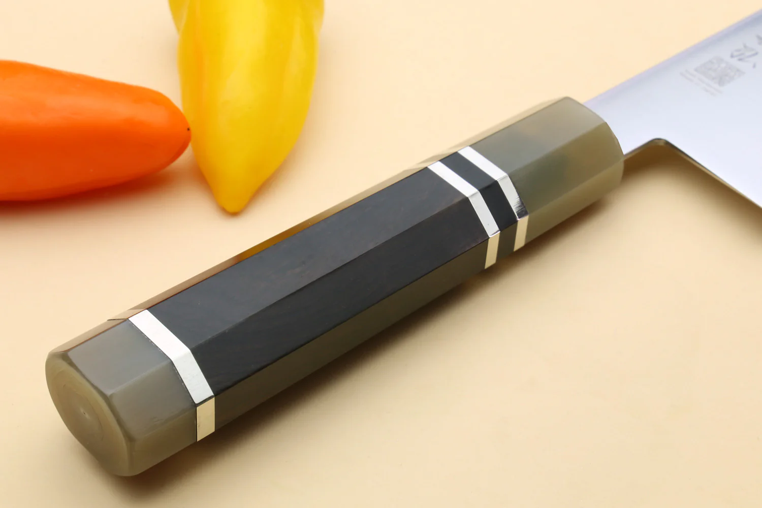 Yoshihiro AUS10 Ice Hardened Stainless Steel Kiritsuke Japanese Chef Knife Triple Ring Ebony Handle - Image 7