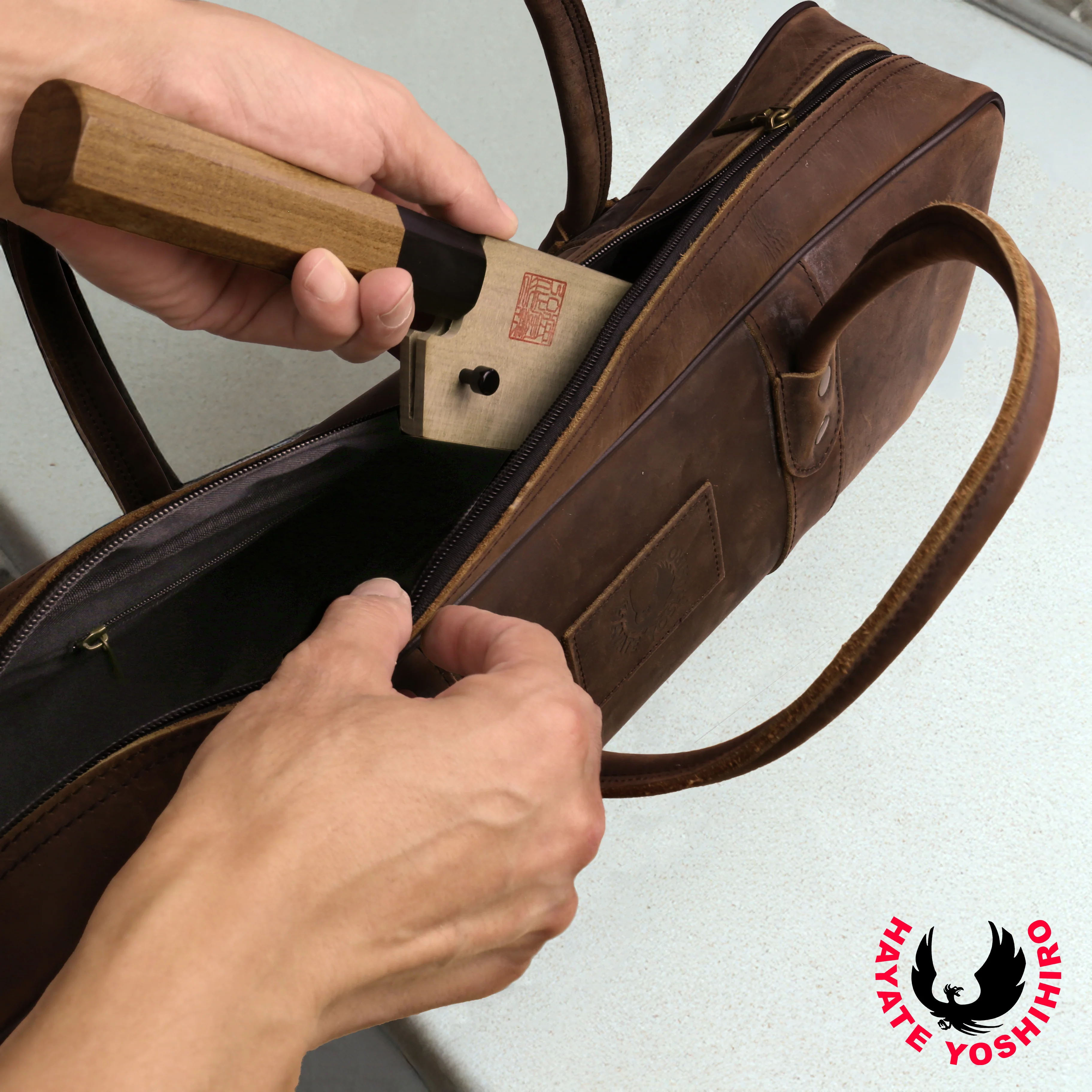 Yoshihiro Genuine Natural Leather Knife Culinary Bag (Brown) - Image 3