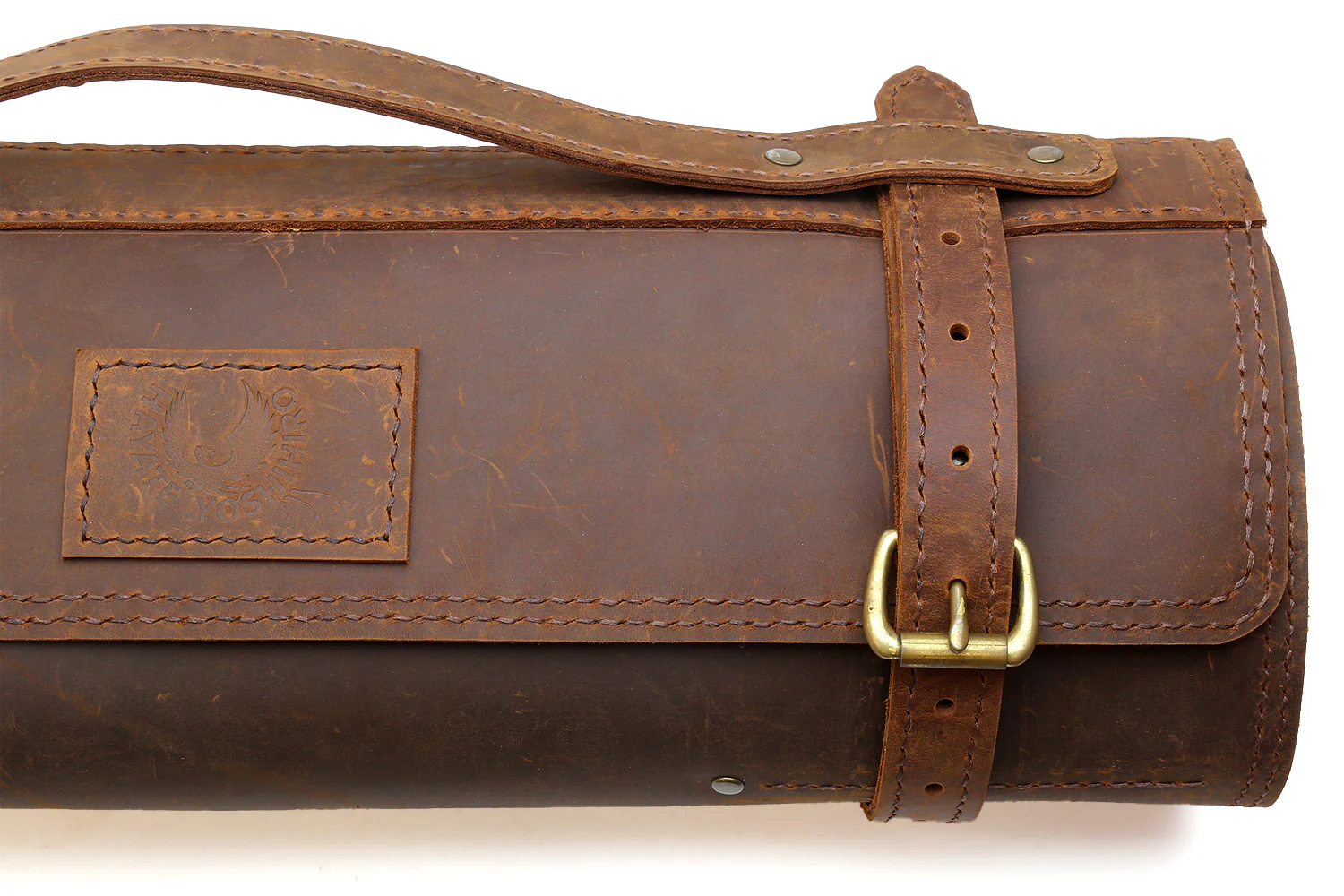 Yoshihiro Genuine Natural Leather Knife Culinary Roll Storage Bag Case Brown - Image 4