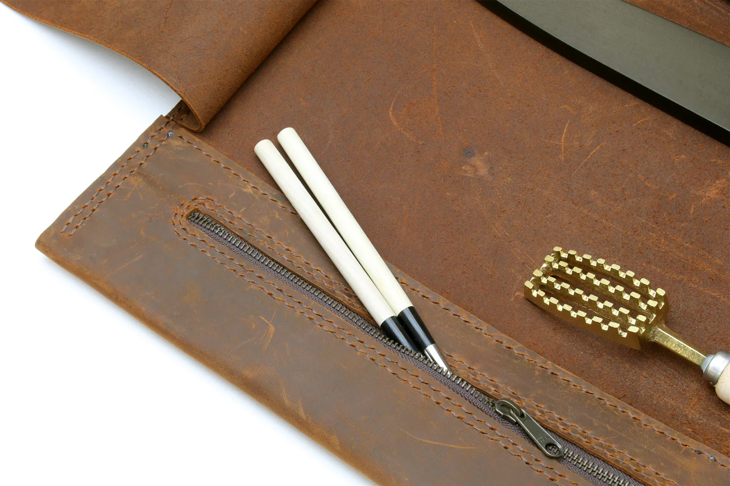 Yoshihiro Genuine Natural Leather Knife Culinary Roll Storage Bag Case Brown - Image 7
