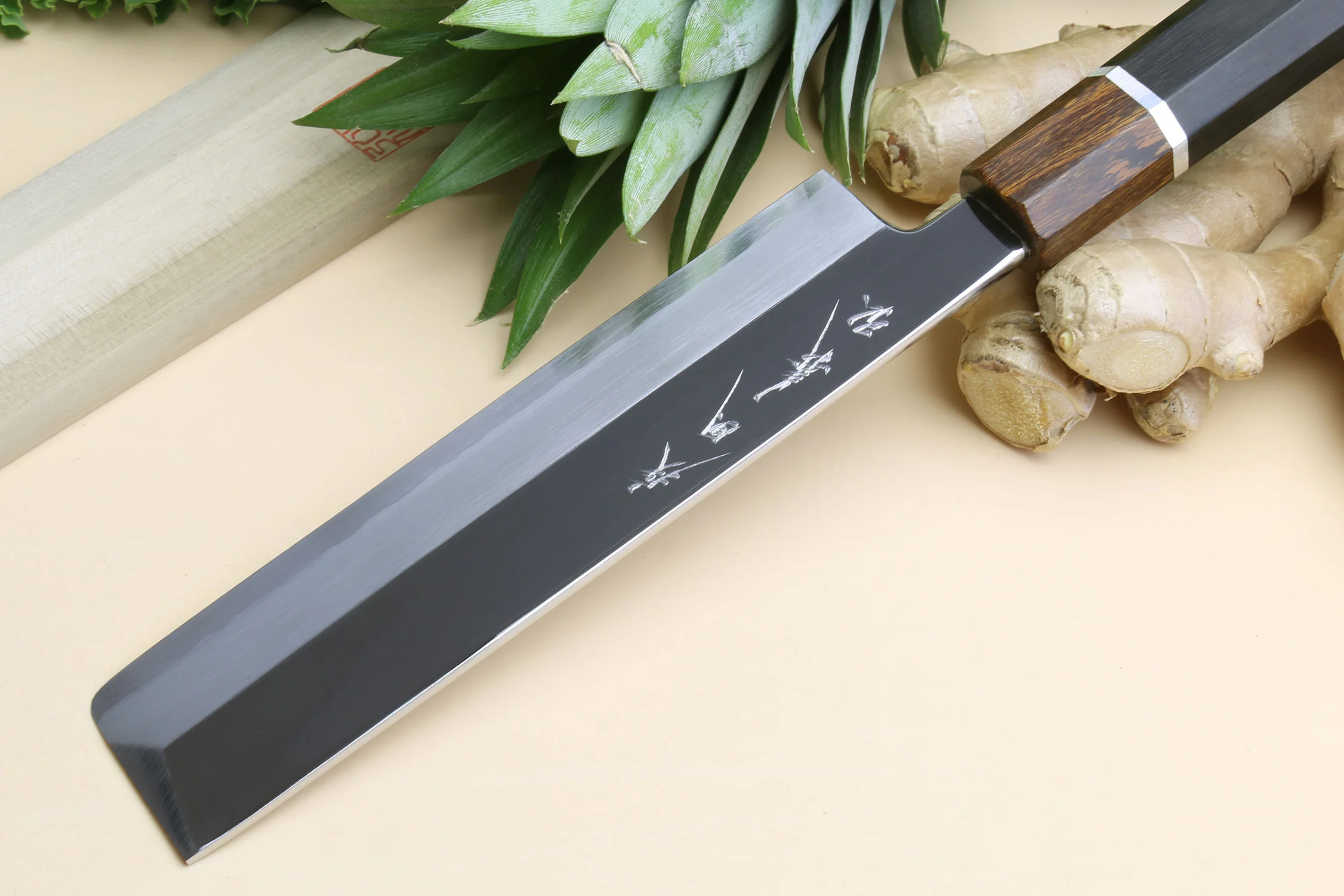 Yoshihiro Ginsan Mirror Polished Stain Resistant Edo Usuba Traditional Japanese Vegetable Chopping Chef Knife Ebony Handle with Silver Ring - Image 5