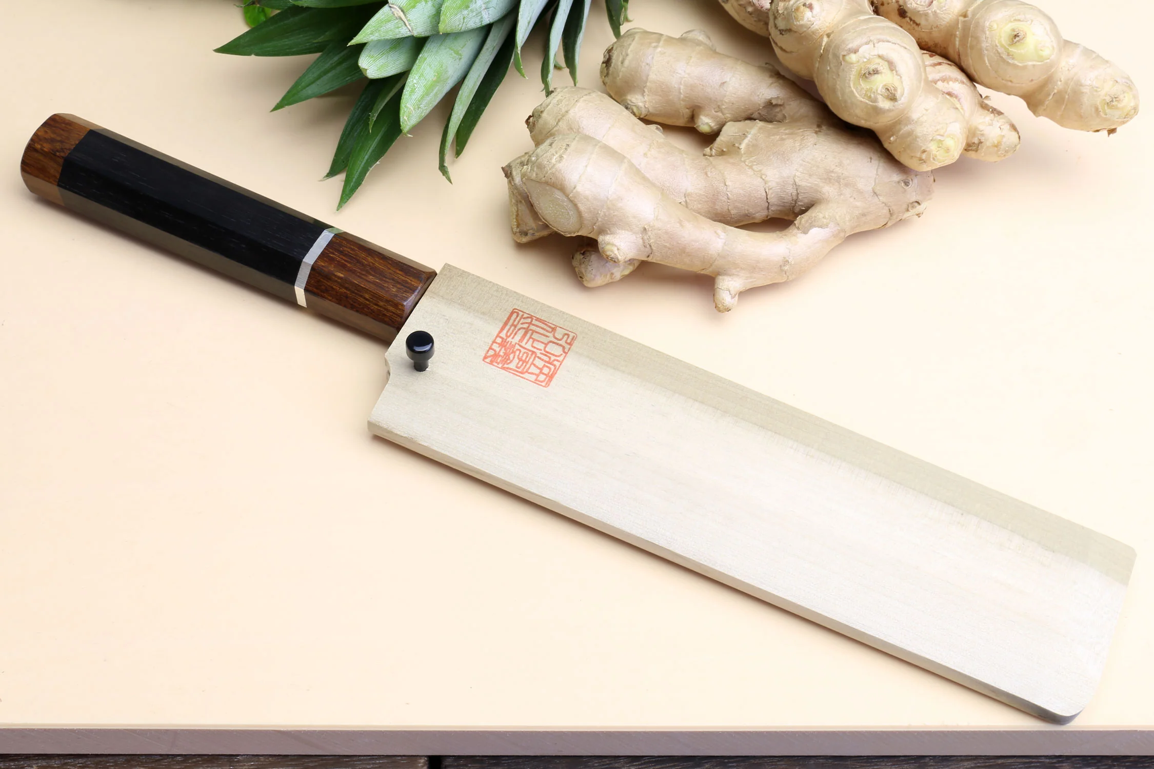Yoshihiro Ginsan Mirror Polished Stain Resistant Edo Usuba Traditional Japanese Vegetable Chopping Chef Knife Ebony Handle with Silver Ring - Image 6
