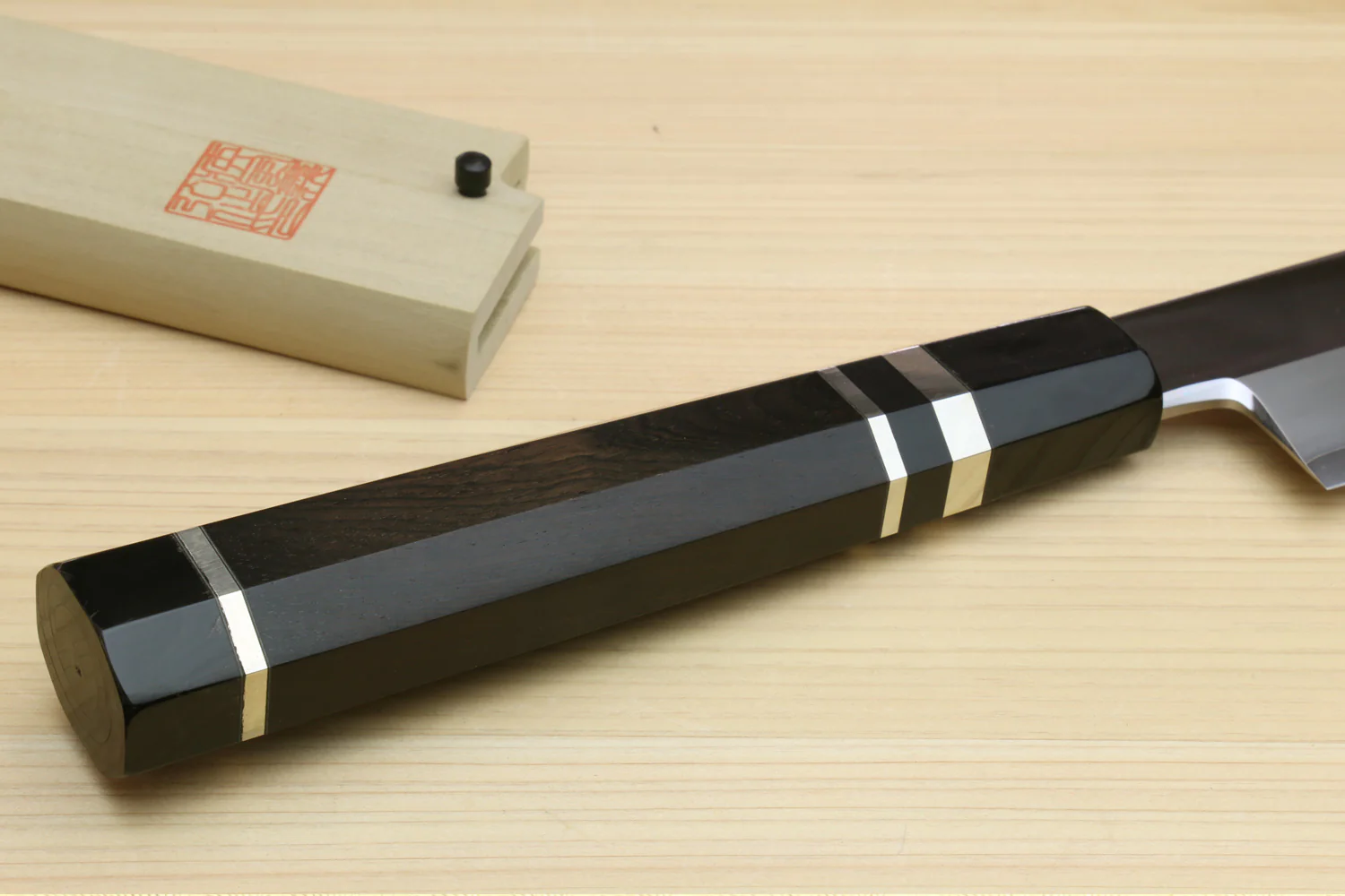 Yoshihiro Ginsan Mirror Polished Stain Resistant Steel Maguro Bocho Tuna Knife with Triple Silver Ring Ebony Handle (Yanagi-Kiritsuke Style) *Blade Length 17.7" - Image 7