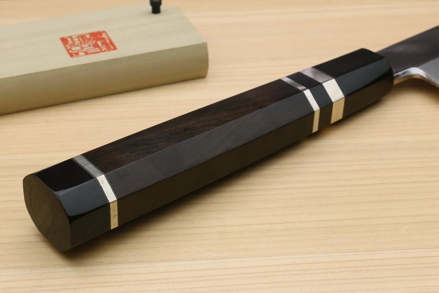 Yoshihiro Ginsan Mirror Polished Stain Resistant Steel Maguro Bocho Tuna Knife with Triple Silver Ring Ebony Handle (Yanagi Style) *Blade Length 17.7" - Image 7