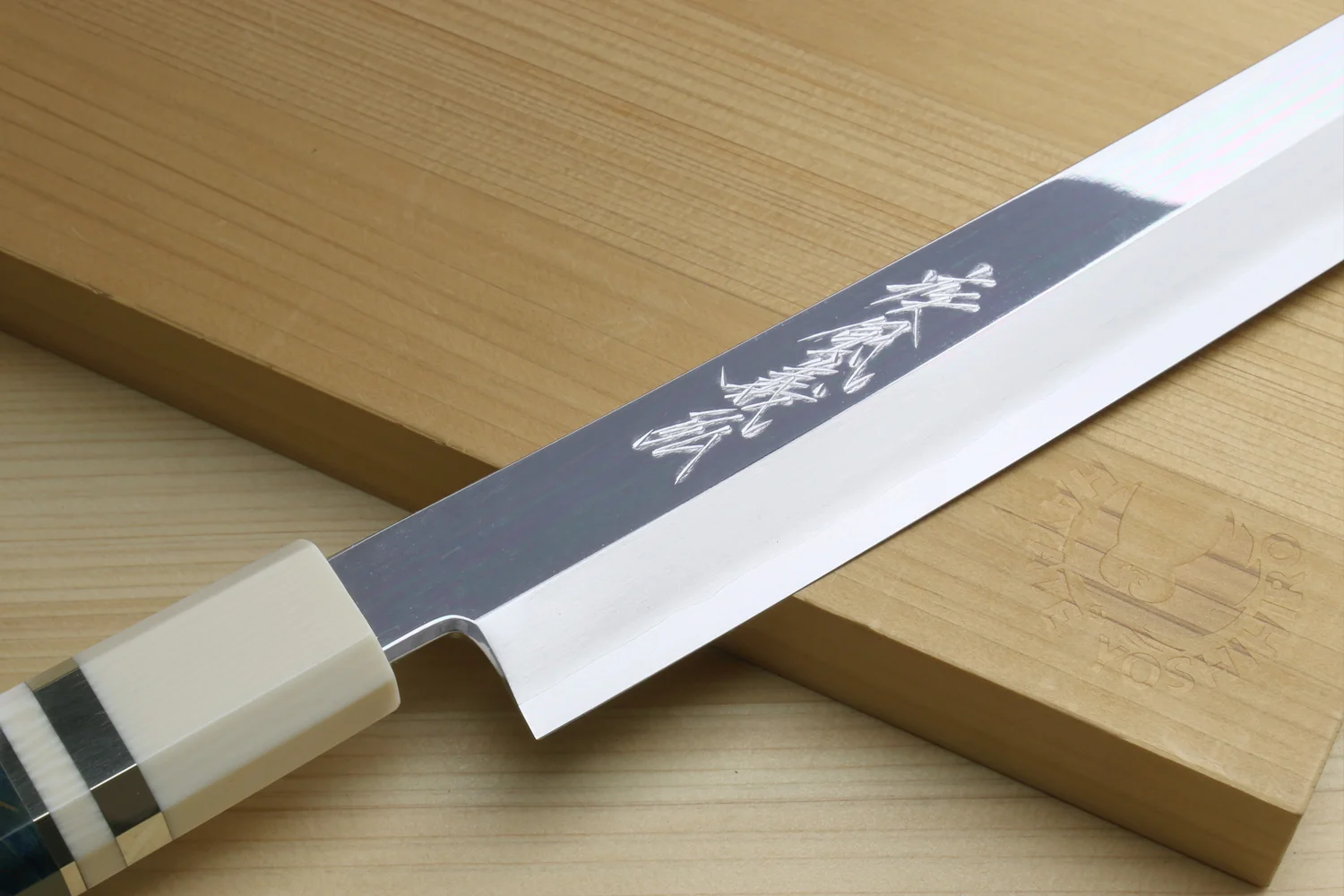 Yoshihiro Ginsan Mirror Polished Stain Resistant Steel Yanagi Kiritsuke Sushi Sashimi Japanese Knife Octagonal Handle with Alternative Ivory Bolster - Image 3