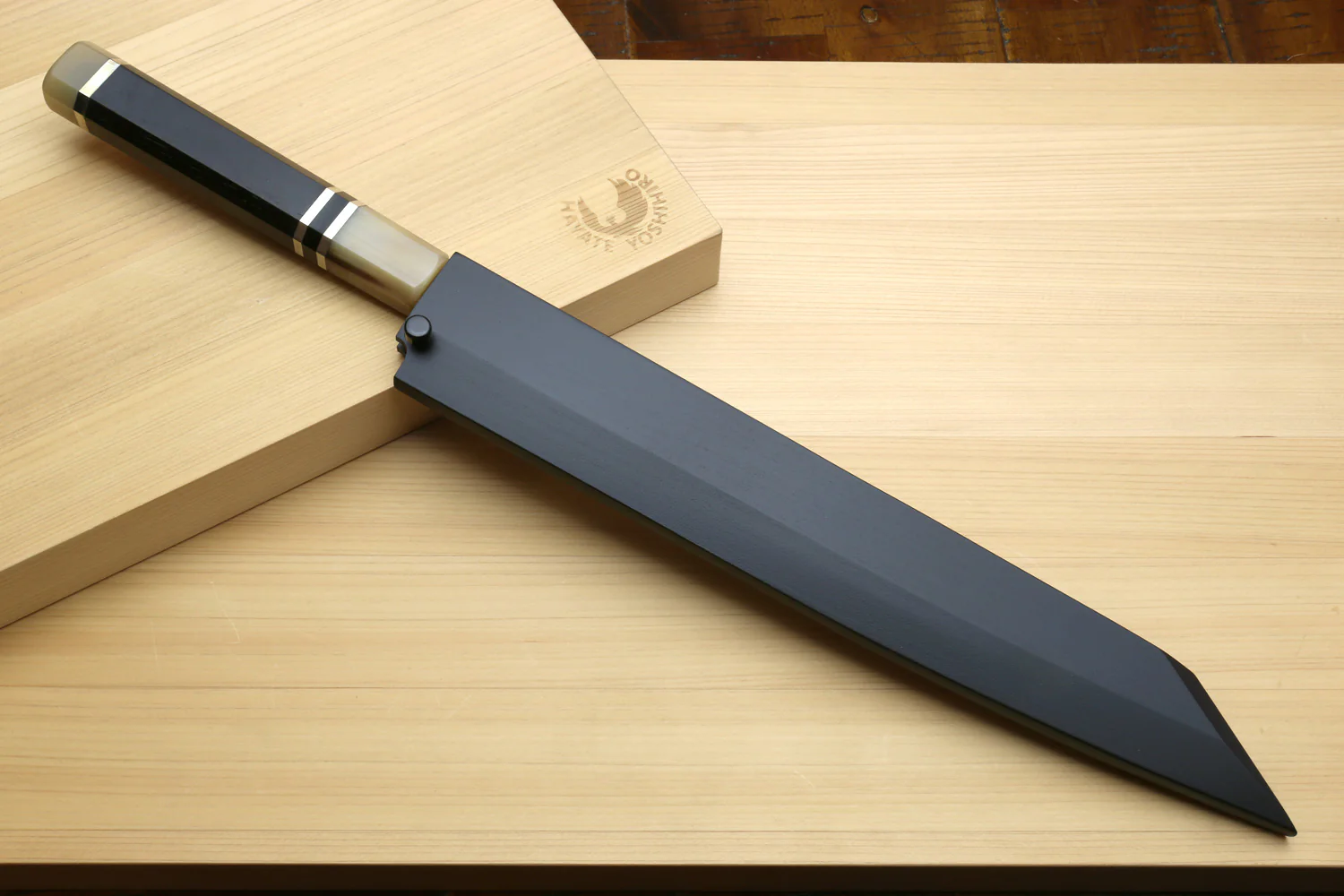 Yoshihiro Gintsuru Ginsan Stainless Steel Yanagi Kiritsuke Mirror Finished Sushi Sashimi Japanese Knife Ebony Handle with Triple Ring - Image 8