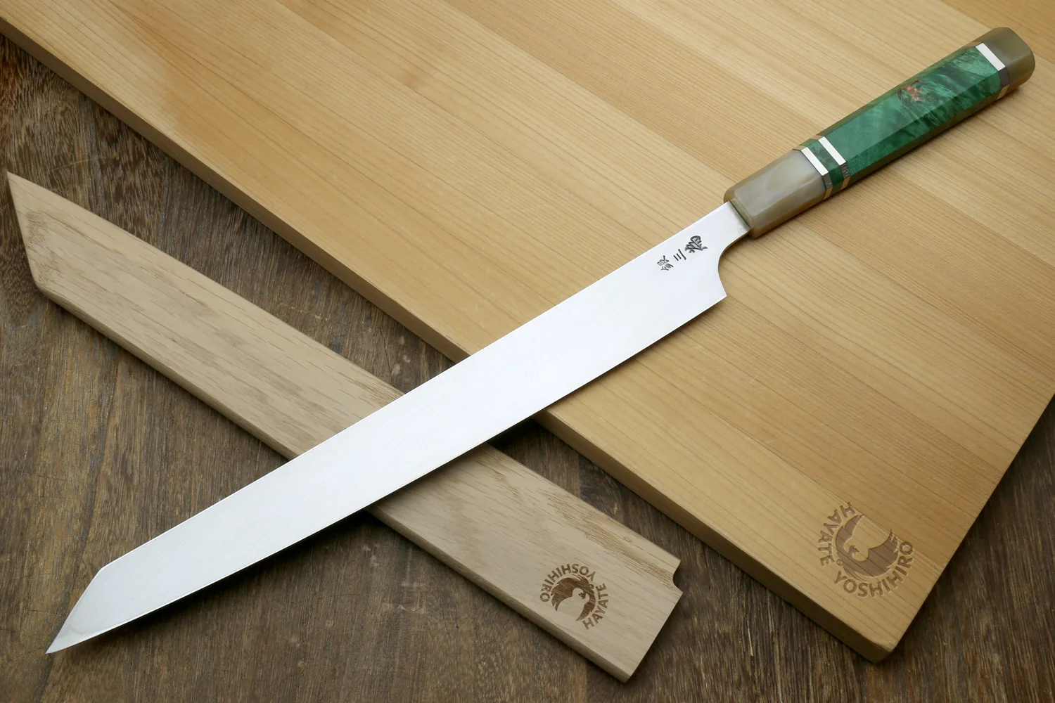 Yoshihiro Gintsuru Ginsan Stainless Steel Yanagi Kiritsuke Mirror Finished Sushi Sashimi Japanese Knife with Stabilized Maple Burl Handle (Blade Length: 11.8" (300mm)) - Image 2