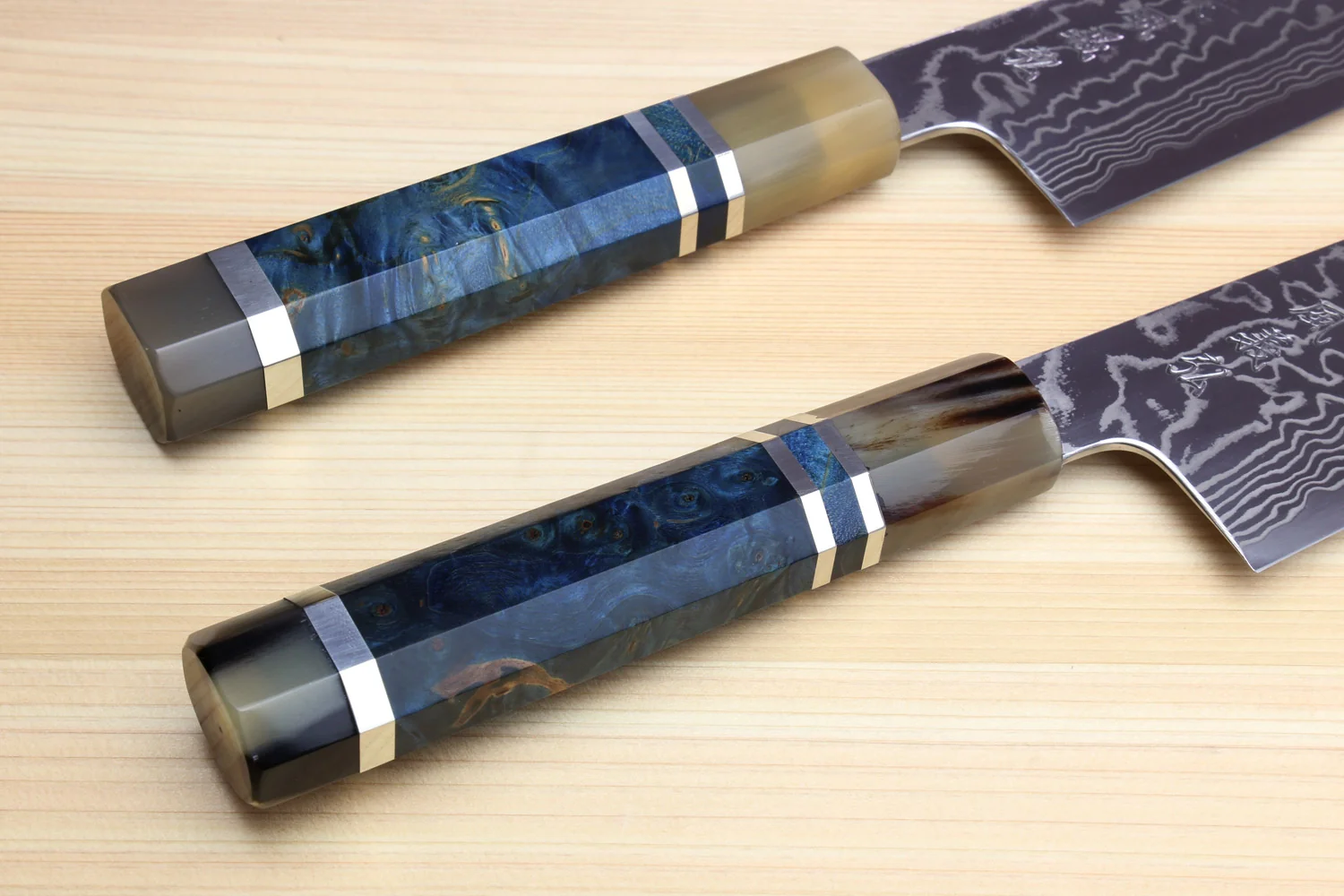 Yoshihiro HAP40 High Speed Stainless Steel Damascus Kiritsuke Multipurpose Chefs Knife with Ocean Blue Handle (Blade Length: 8.25"(210mm) Only) - Image 7