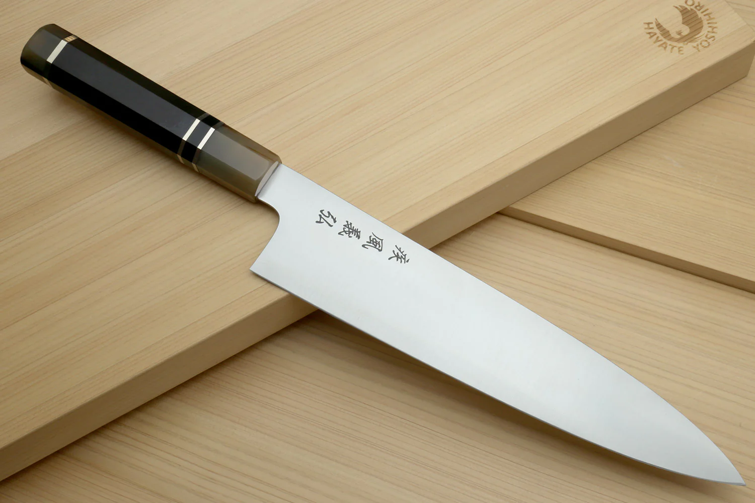 Yoshihiro HAP40 High Speed Stainless Steel Gyuto Chefs Knife Triple Ring Ebony Handle - Image 3