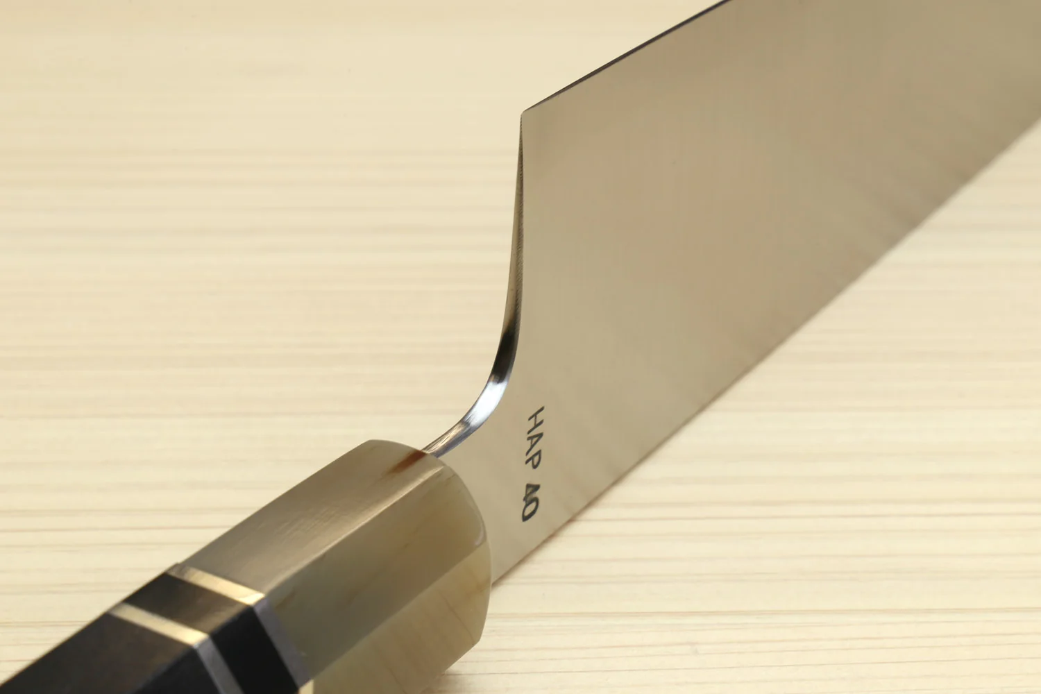 Yoshihiro HAP40 High Speed Stainless Steel Gyuto Chefs Knife Triple Ring Ebony Handle - Image 7
