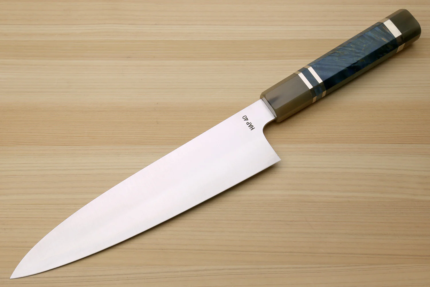 Yoshihiro HAP40 High Speed Stainless Steel Gyuto Chefs Knife with Ocean Blue Handle - Image 2
