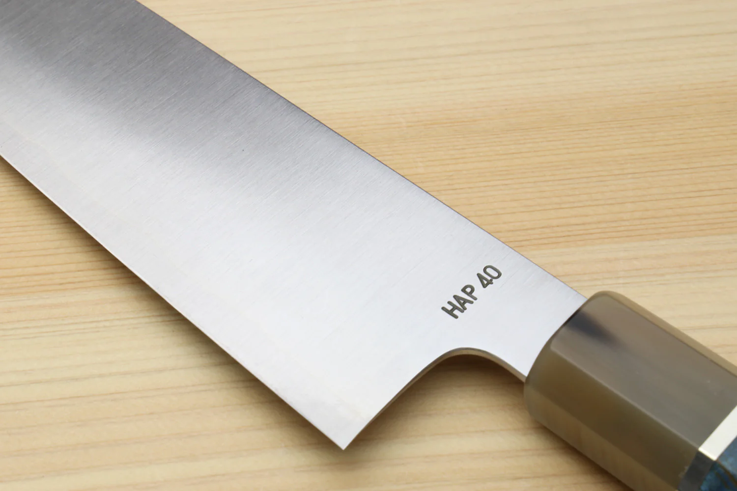 Yoshihiro HAP40 High Speed Stainless Steel Gyuto Chefs Knife with Ocean Blue Handle - Image 4