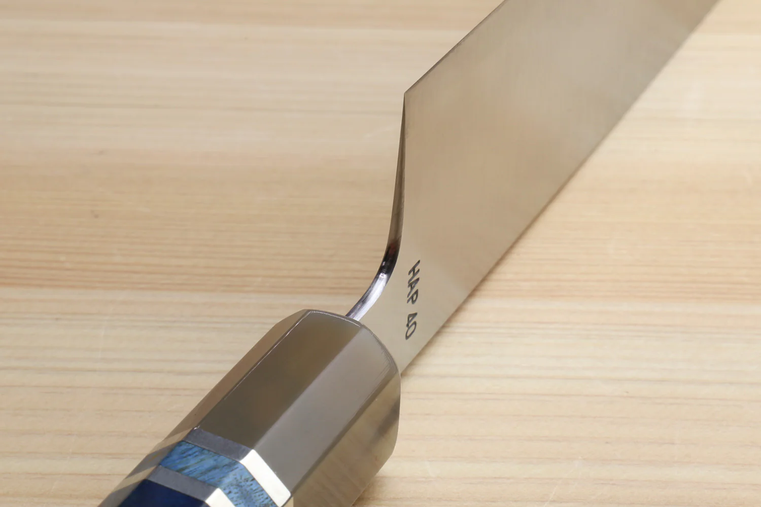 Yoshihiro HAP40 High Speed Stainless Steel Gyuto Chefs Knife with Ocean Blue Handle - Image 5