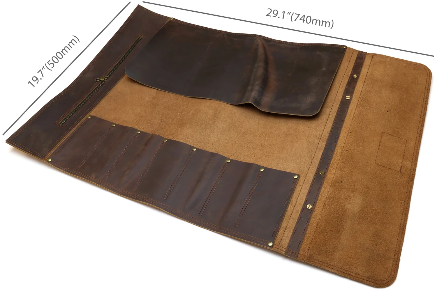 Yoshihiro Hayate Genuine Natural Leather Knife Culinary Roll Storage Bag Case Brown - Image 3