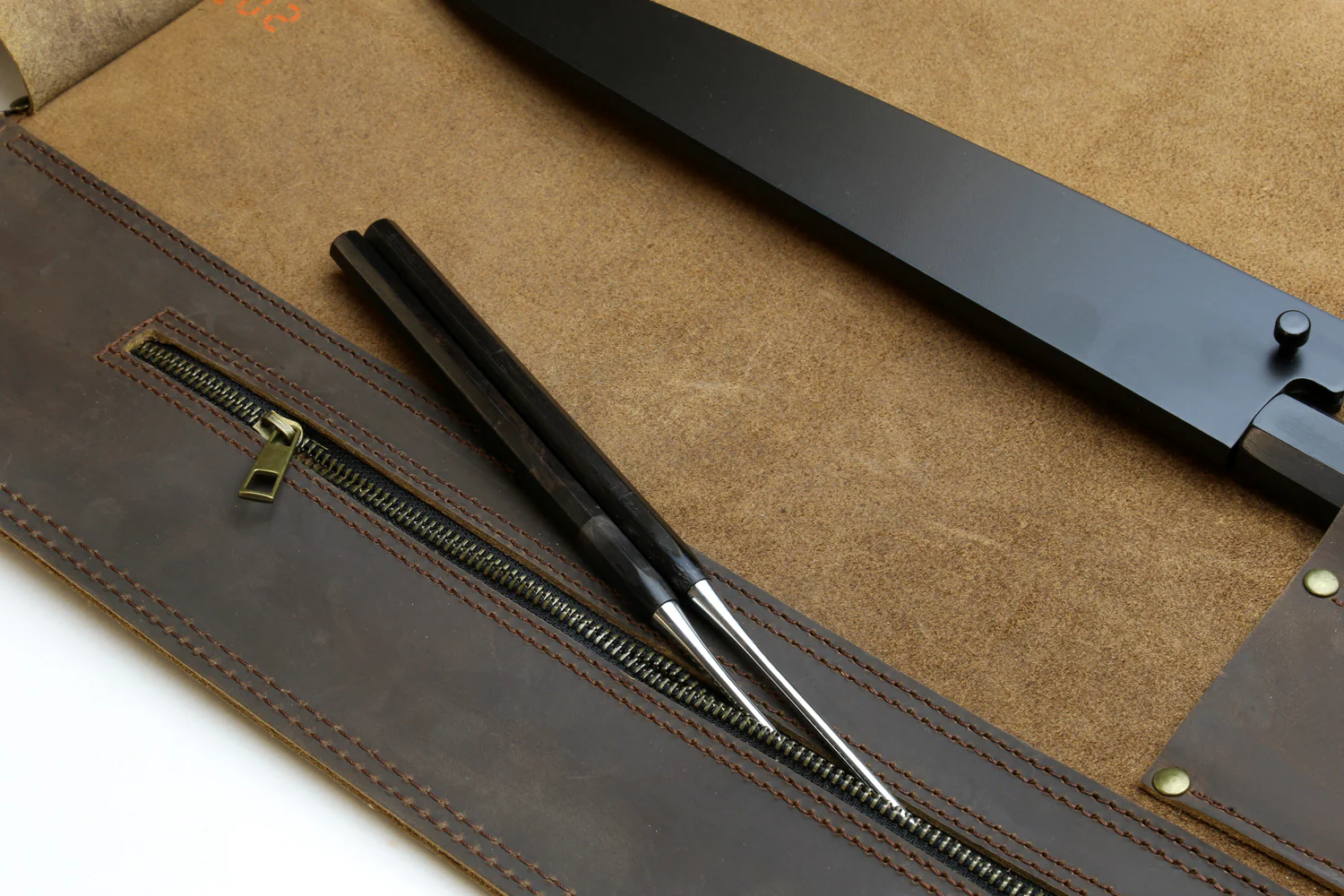 Yoshihiro Hayate Genuine Natural Leather Knife Culinary Roll Storage Bag Case Brown - Image 4