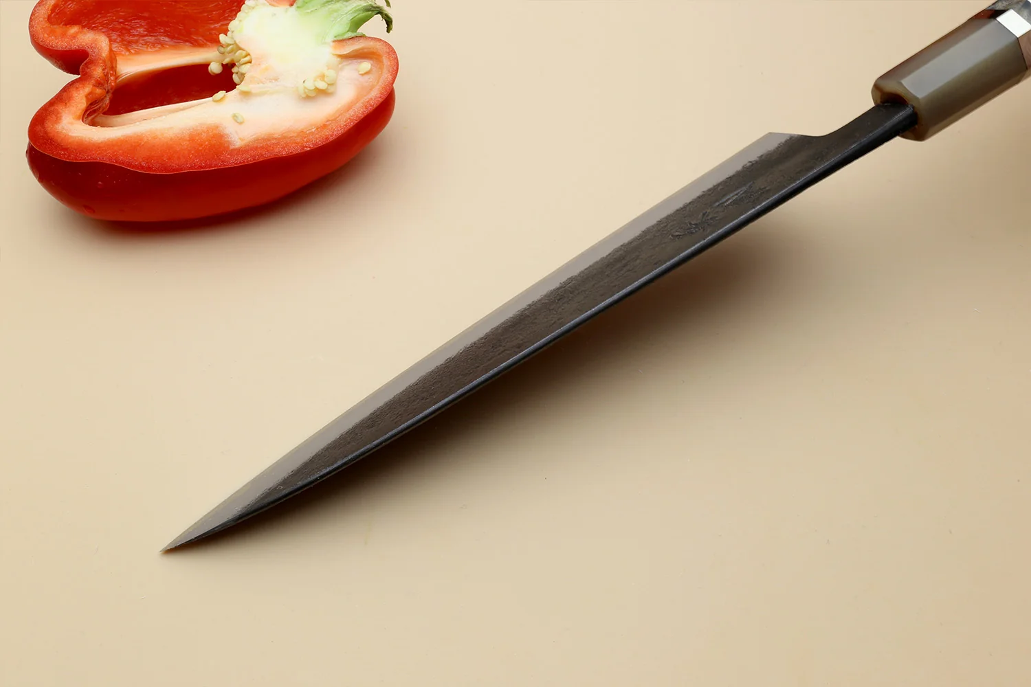 Hayate Hinoura Kurouchi Black-Forged Blue Steel Stainless Clad Gyuto Chefs Knife - Image 5