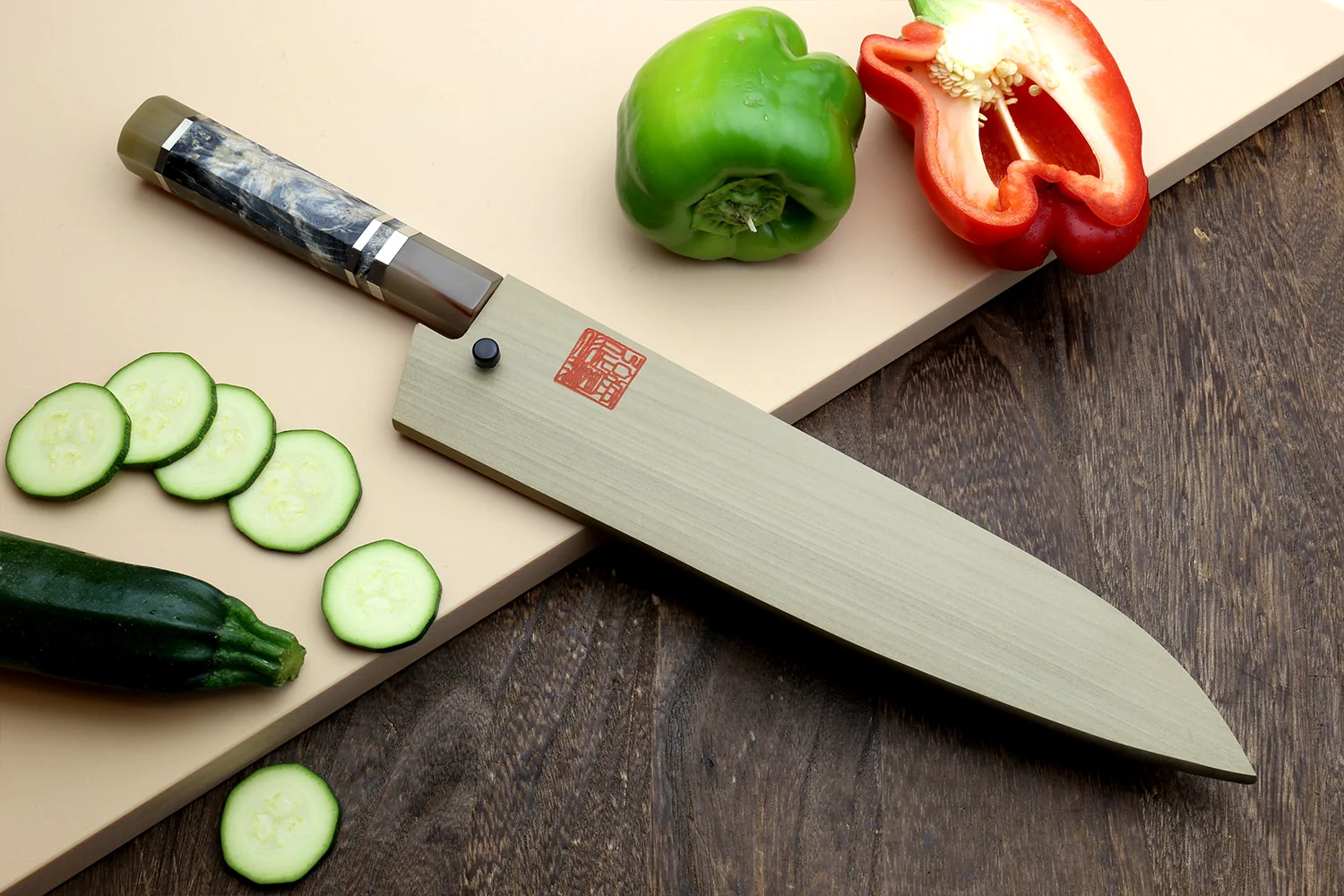 Hayate Hinoura Kurouchi Black-Forged Blue Steel Stainless Clad Gyuto Chefs Knife - Image 7
