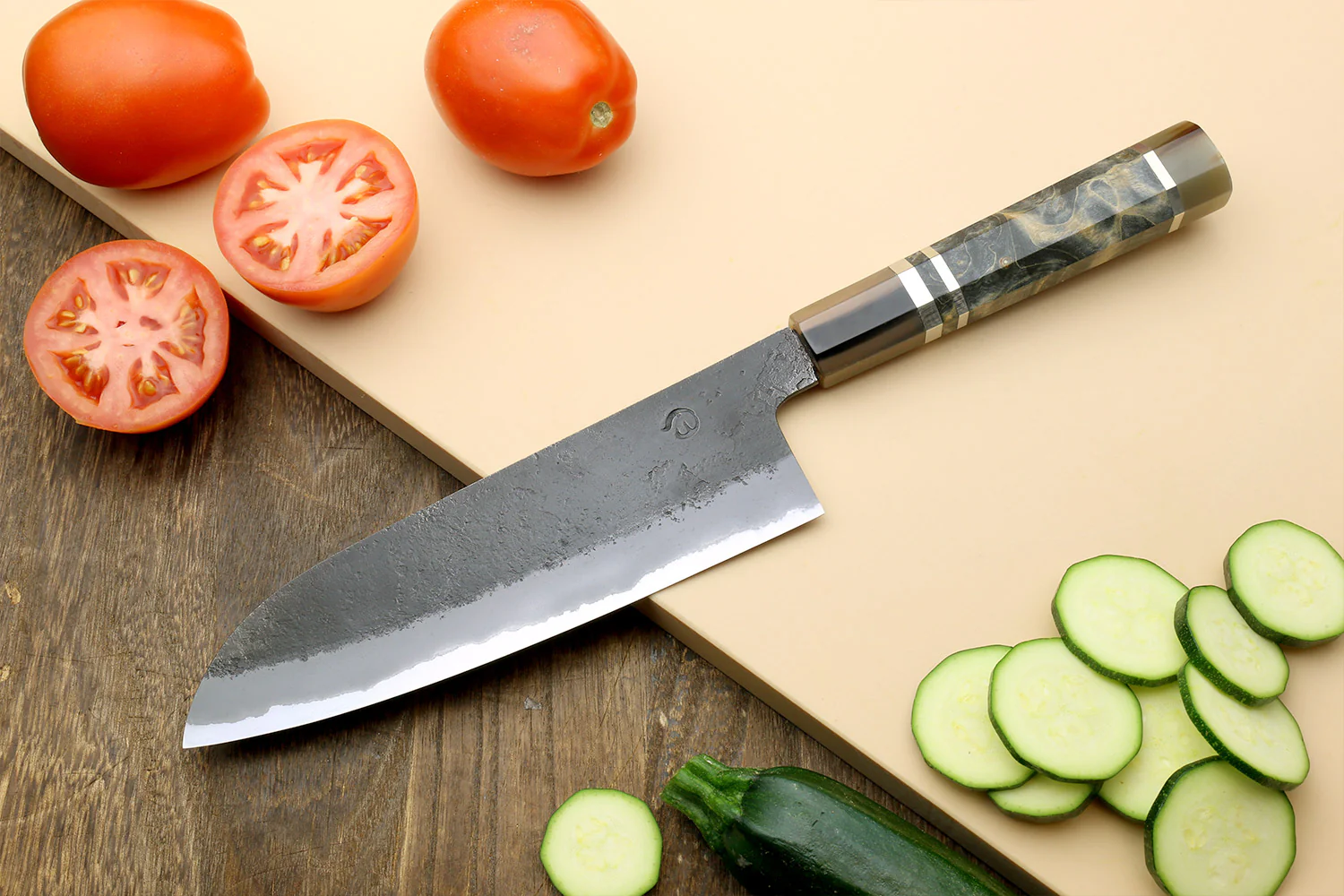 Hayate Hinoura Kurouchi Black-Forged Blue Steel Stainless Clad Santoku Multipurpose Knife - Image 2