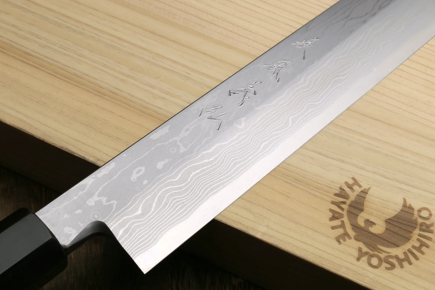 Yoshihiro Hayate Suminagashi Blue Steel #1 Yanagi Kiritsuke Sushi Sashimi Japanese Knife Ebony Handle - Image 3