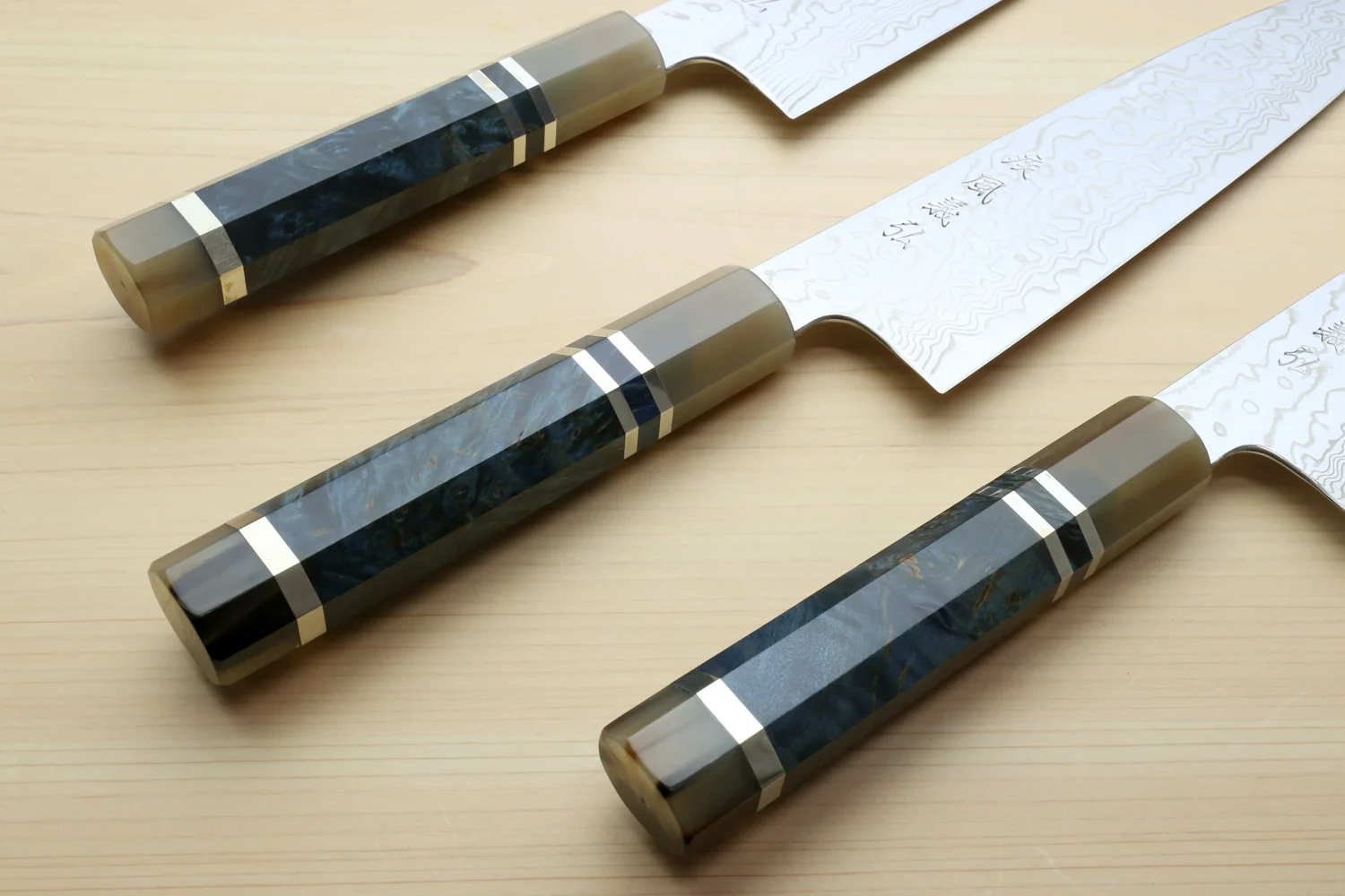 Yoshihiro Hayate ZDP-189 Super High Carbon Stainless Steel Damascus Gyuto Chef Knife Octagonal Ocean Blue Handle (Blade Length 210mm) - Image 3