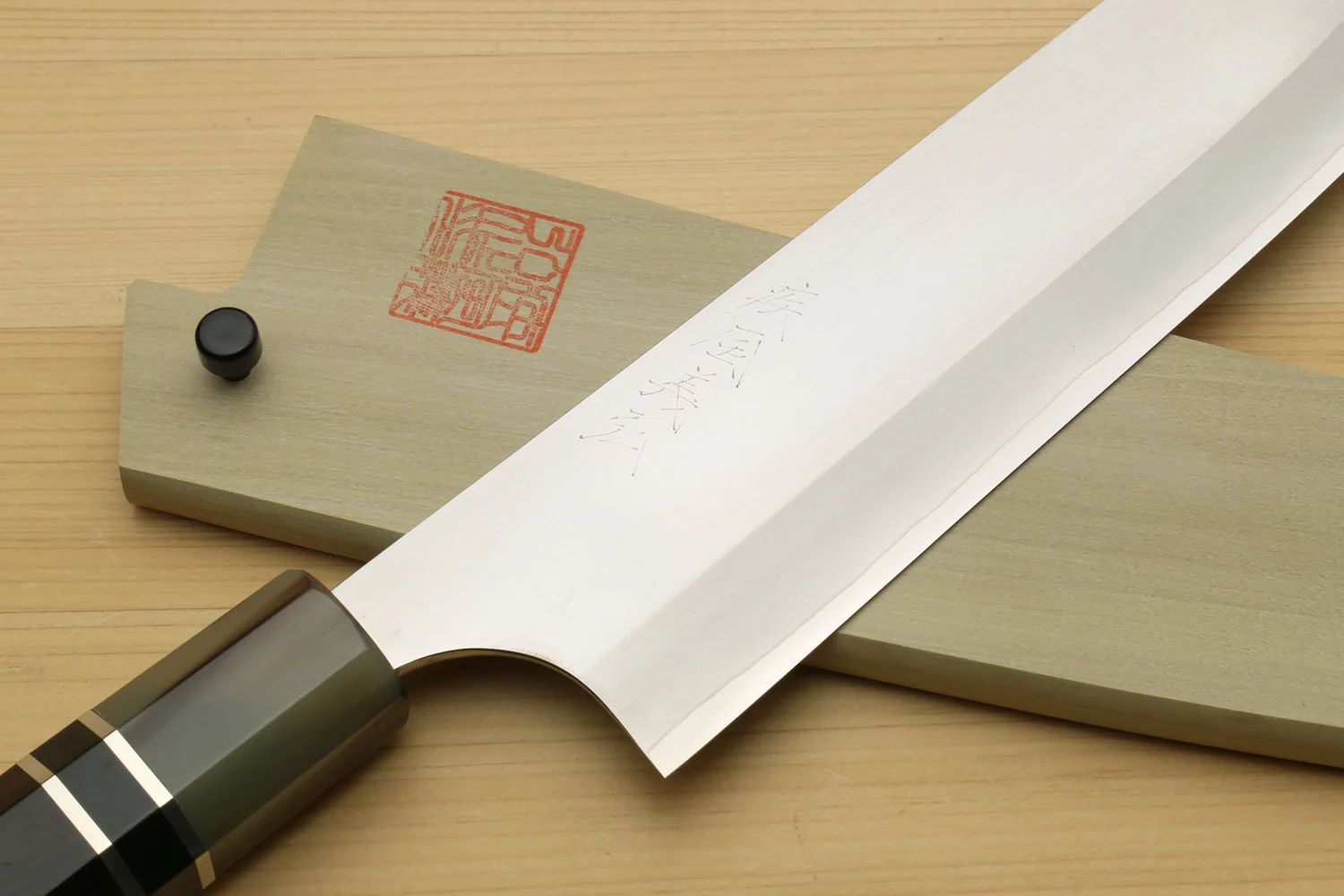 Yoshihiro Hayate ZDP-189 Super High Carbon Stainless Steel Gyuto Chefs Knife Premium Ebony Handle with Triple Ring Handle 210mm - Image 3