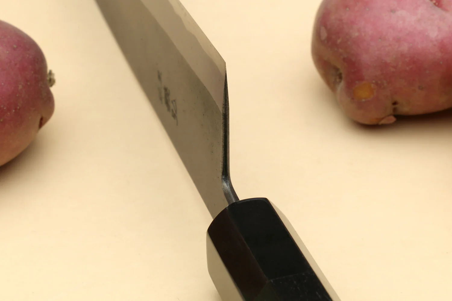 Yoshihiro High Carbon Blue Steel #2 Kurouchi Gyuto Japanese Multipurpose Knife with Ebony Wood Handle - Image 6