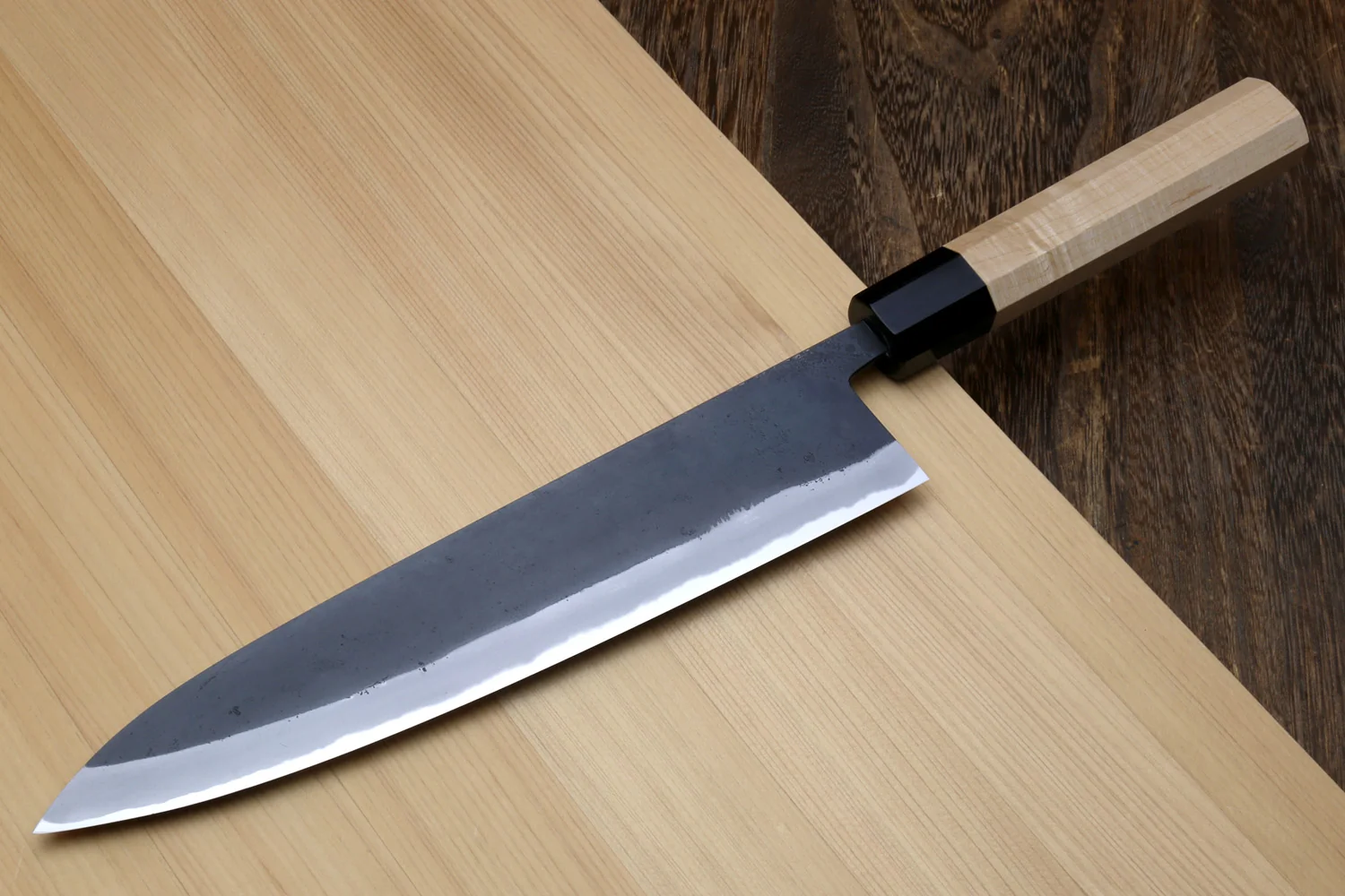 Yoshihiro High Carbon Blue Steel #2 Kurouchi Gyuto Japanese Multipurpose Knife with Kaede Handle - Image 4