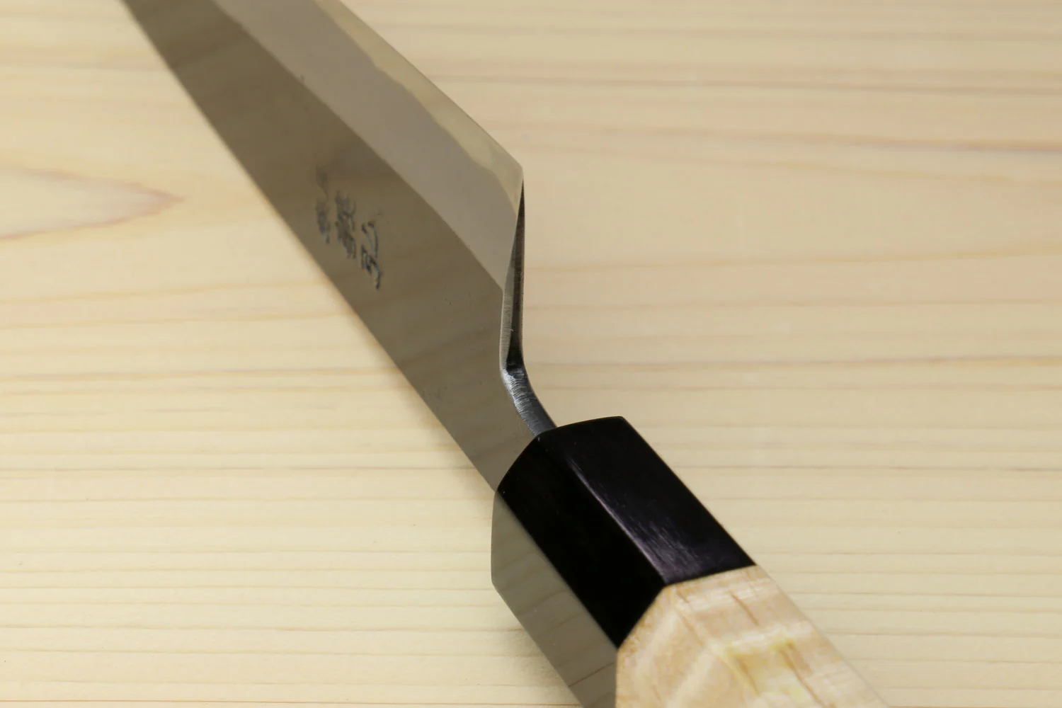 Yoshihiro High Carbon Blue Steel #2 Kurouchi Petty Utility Knife with Kaede Handle - Image 5