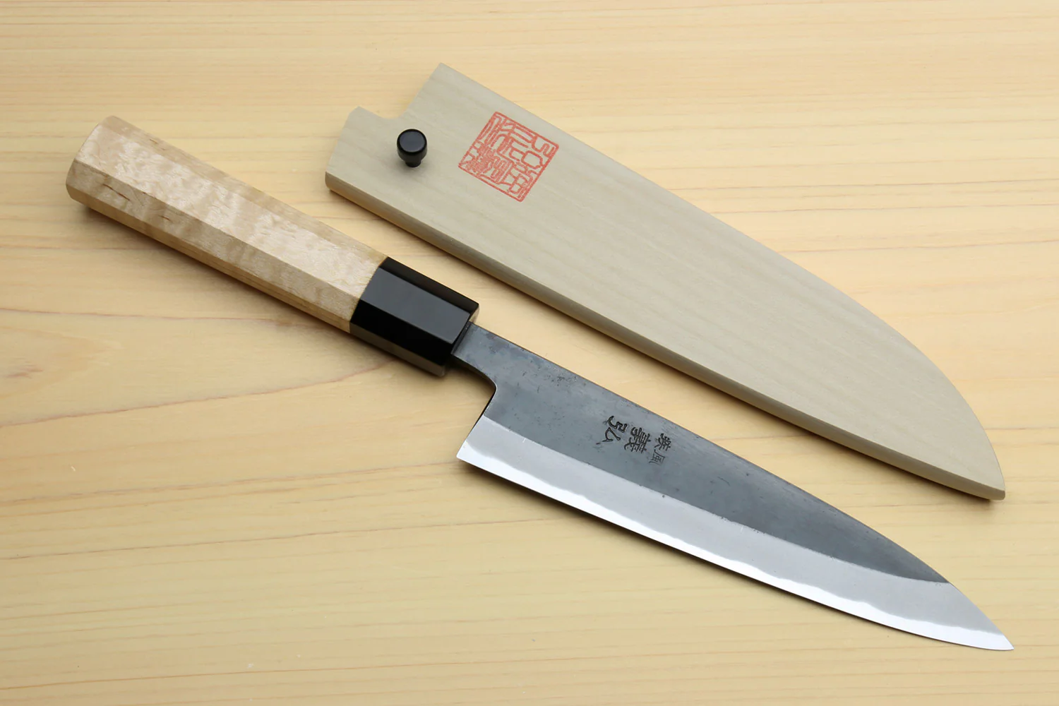 Yoshihiro High Carbon Blue Steel #2 Kurouchi Petty Utility Knife with Kaede Handle - Image 8