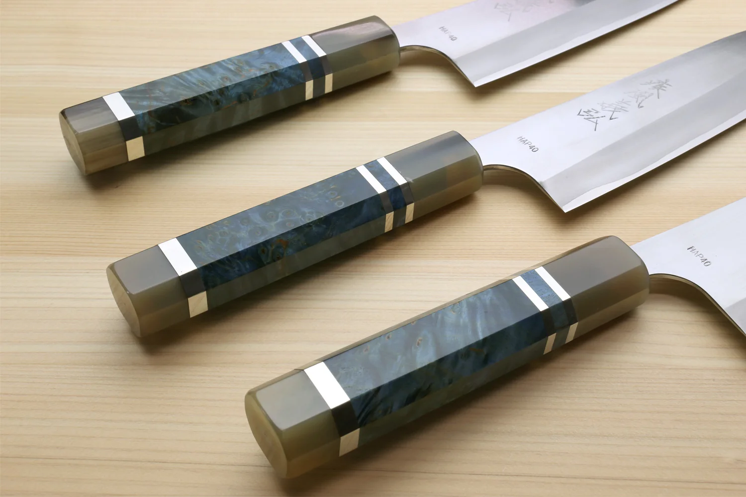 Yoshihiro High Speed Steel HAP40 Petty Multipurpose Chef Knife Ocean Blue Handle - Image 6