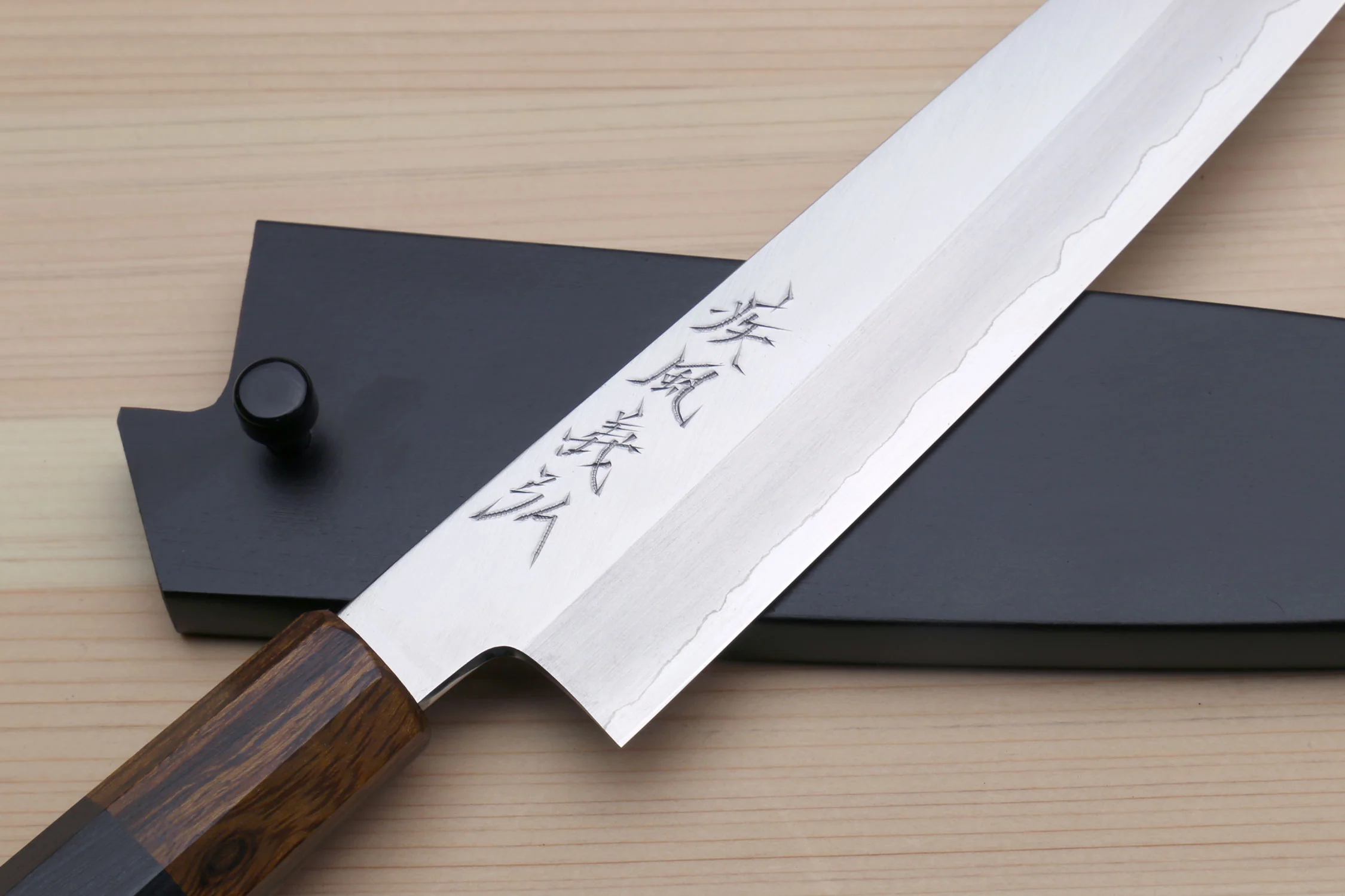 Yoshihiro Hiryu Ginsan High Carbon Stainless Steel Petty Utility Knife Ebony Handle with Nuri Saya Cover - Image 2