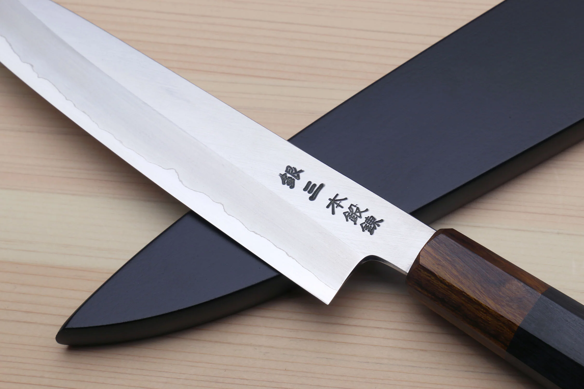 Yoshihiro Hiryu Ginsan High Carbon Stainless Steel Petty Utility Knife Ebony Handle with Nuri Saya Cover - Image 3
