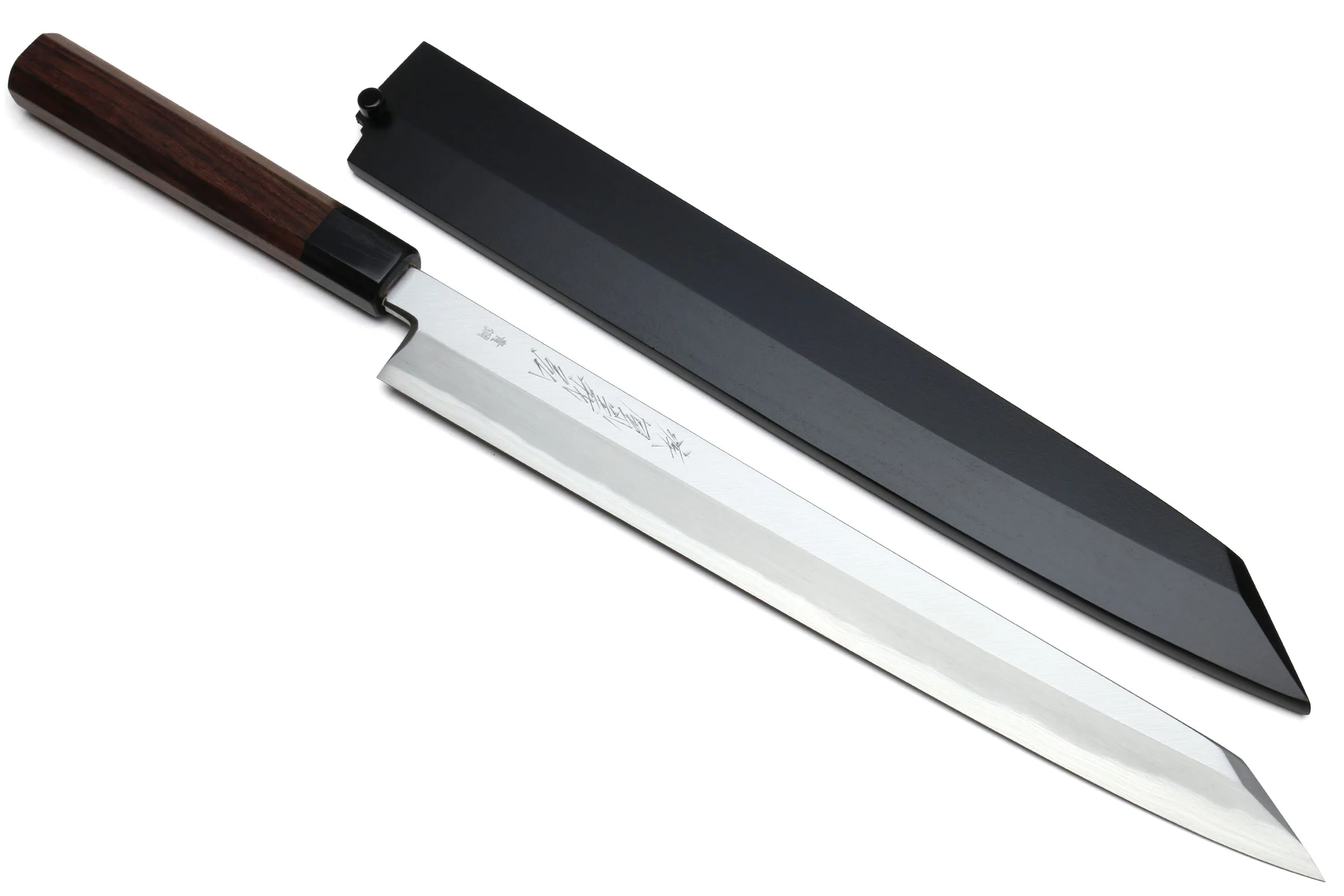 Yoshihiro Hongasumi Blue Steel Yanagi-Kiritsuke Sushi Sashimi Japanese Knife Rosewood Handle with Nuri Saya Cover - Image 10