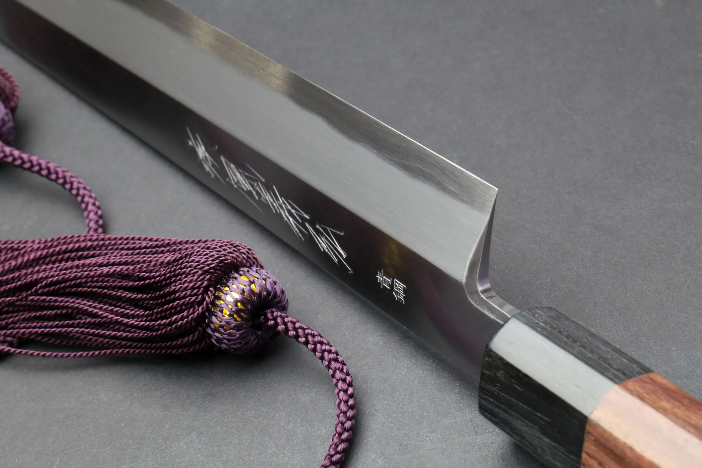 Yoshihiro Hongasumi Blue Steel Yanagi-Kiritsuke Sushi Sashimi Japanese Knife Rosewood Handle with Nuri Saya Cover - Image 3