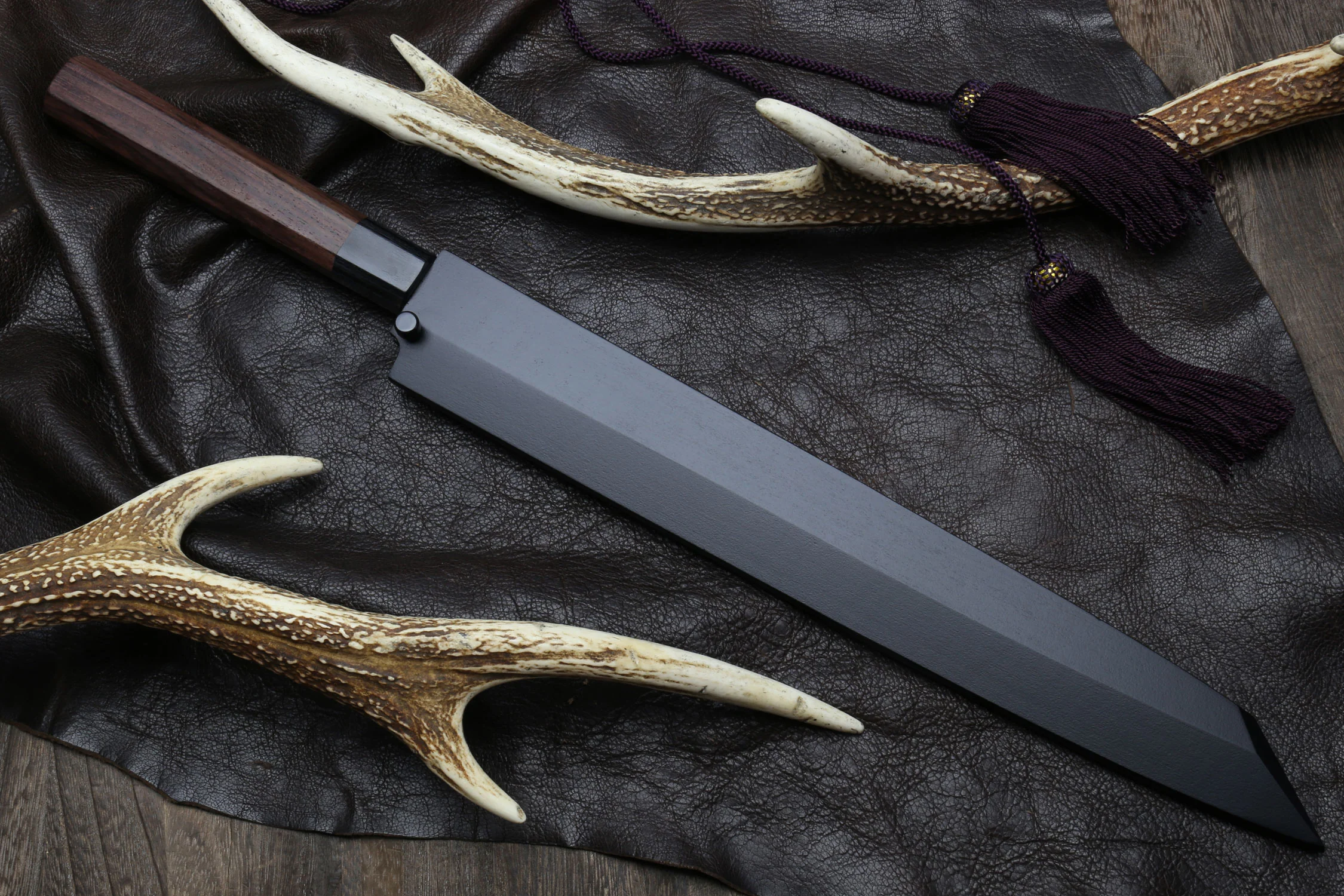 Yoshihiro Hongasumi Blue Steel Yanagi-Kiritsuke Sushi Sashimi Japanese Knife Rosewood Handle with Nuri Saya Cover - Image 9