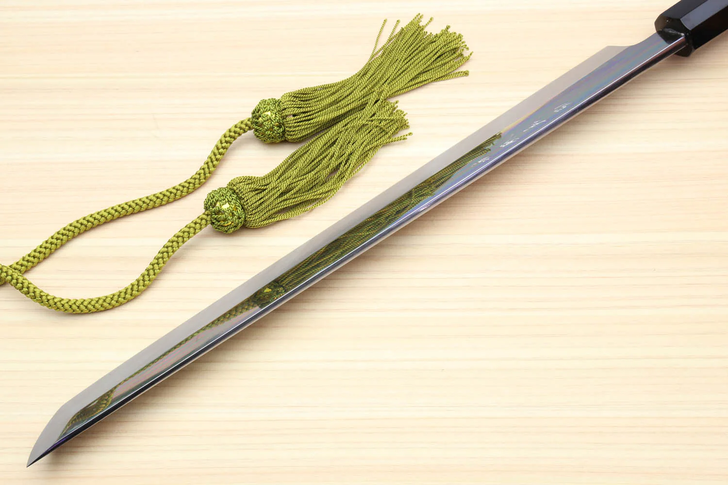 Yoshihiro Honyaki White Steel Mirror Finished Namiukashi Sakimaru Takobiki Sushi Sashimi Japanese Knife with Triple Nickel Silver Ring Ebony Handle - Image 7