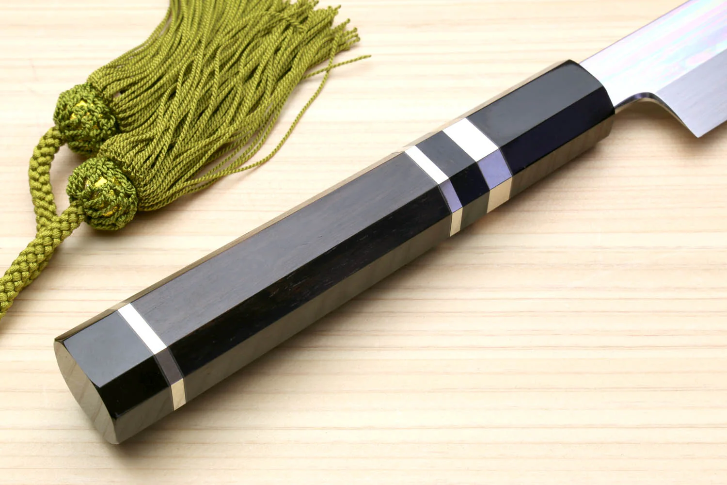 Yoshihiro Honyaki White Steel Mirror Finished Namiukashi Sakimaru Takobiki Sushi Sashimi Japanese Knife with Triple Nickel Silver Ring Ebony Handle - Image 8